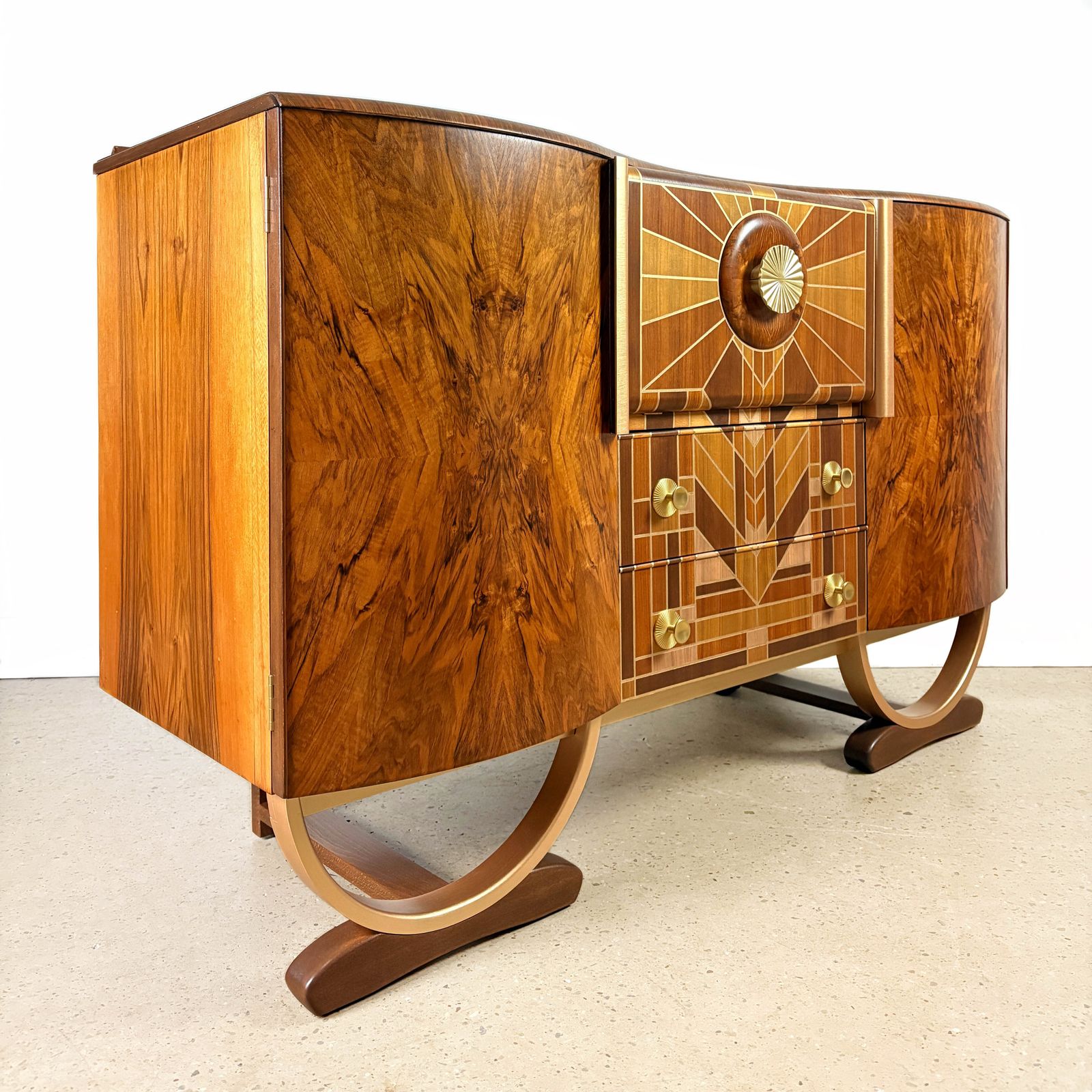 Art Deco Beautility Cocktail Cabinet In Walnut With Gold Detailing photo furniture