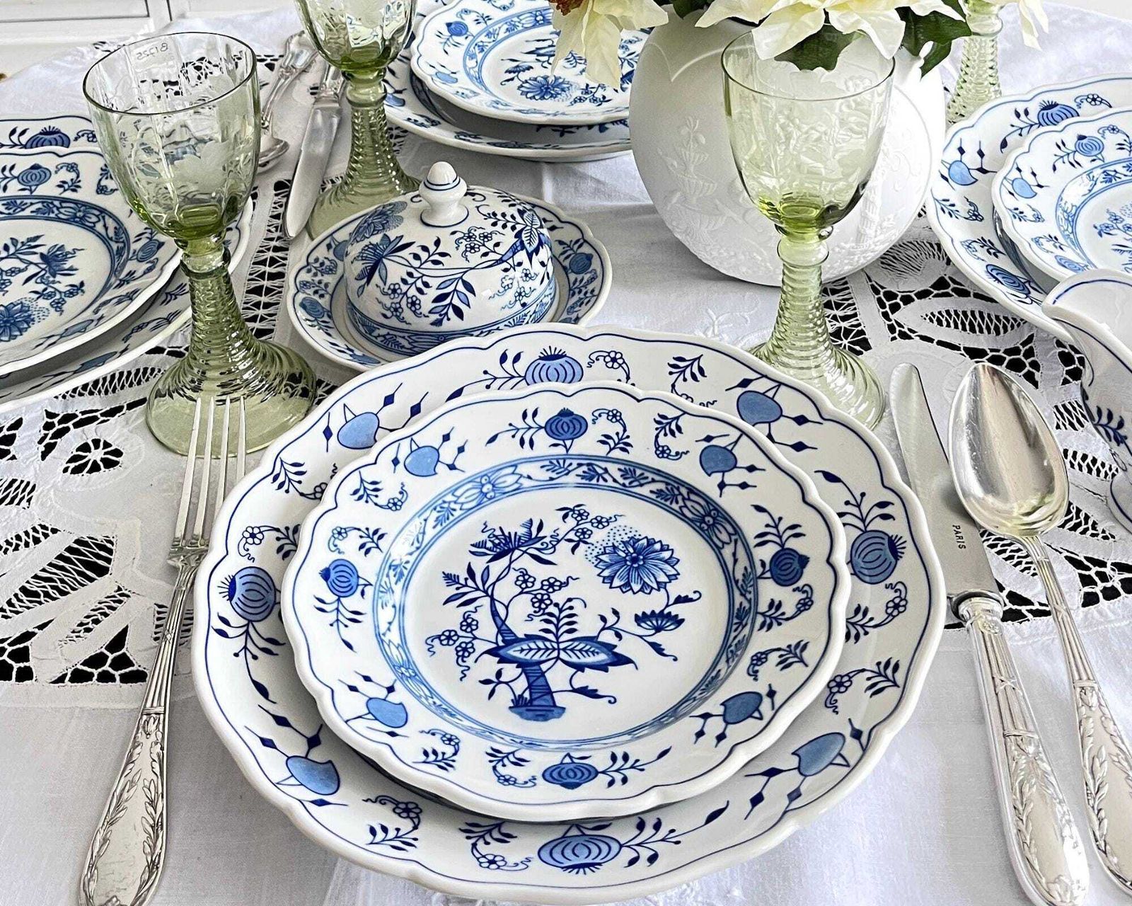Blue Onion Antique Plates | 16pcs | Porcelain By Hutschenreuther photo vintage
