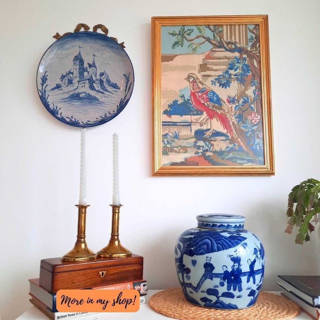 Vintage Wooden Golden Frame Needle Point Of A Golden Pheasant And Column After A Work By Thomas Moore 23.2'' Tall photo furniture