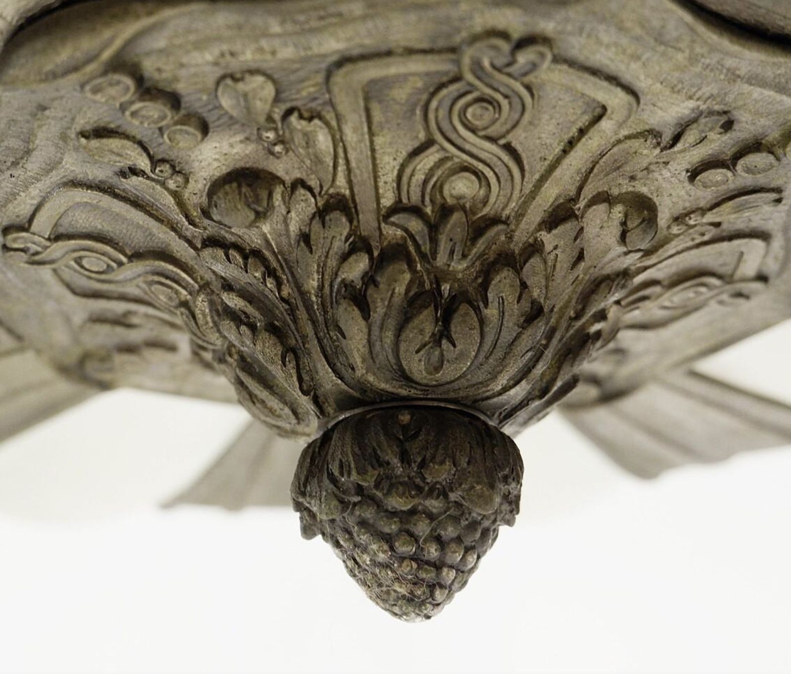 French Art Deco Frosted Glass And Bronze Pendant Chandelier, 1920s photo 4080.0