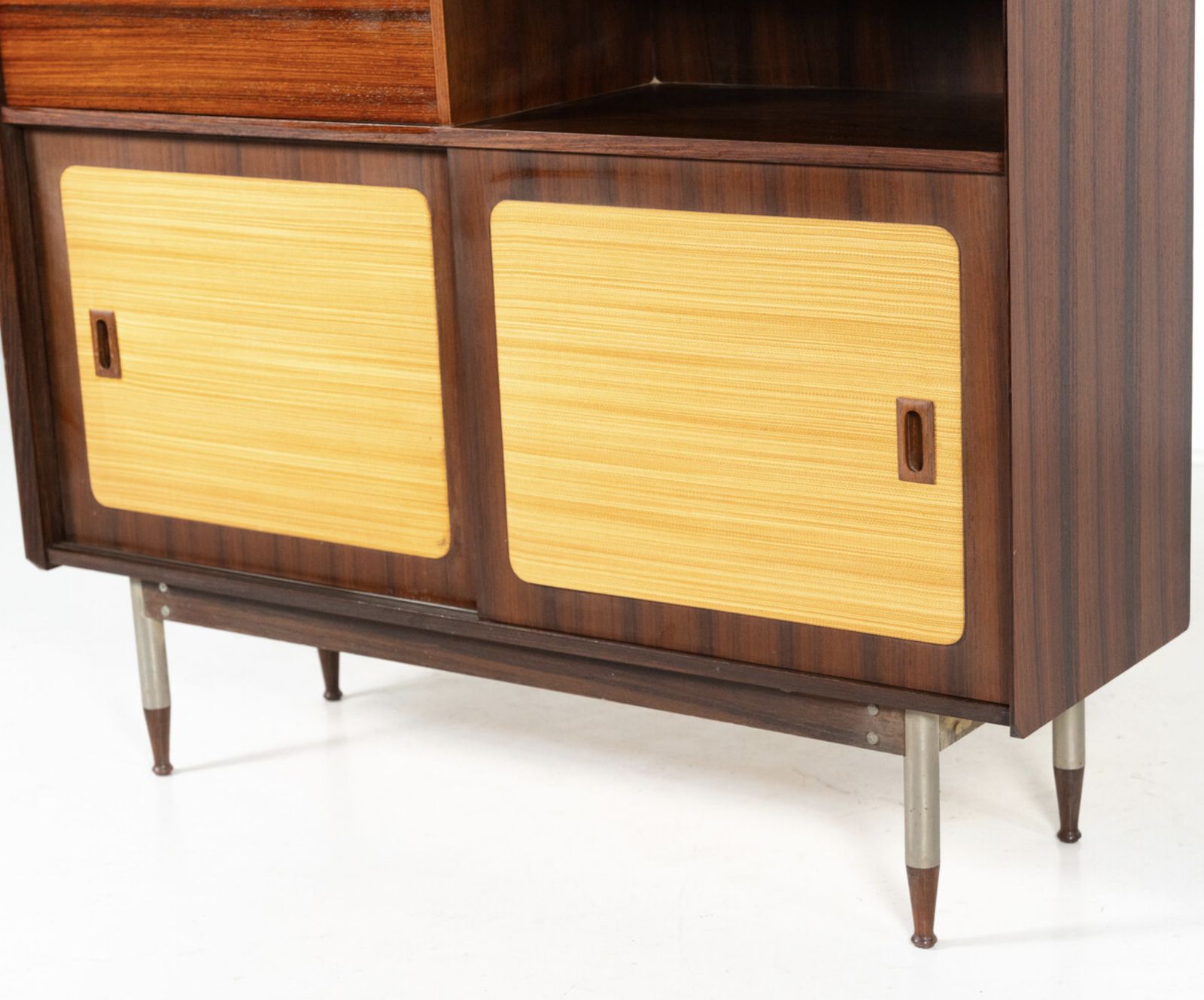 Mid Century Modern Highboard, Wood And Wicker, Italy photo furniture