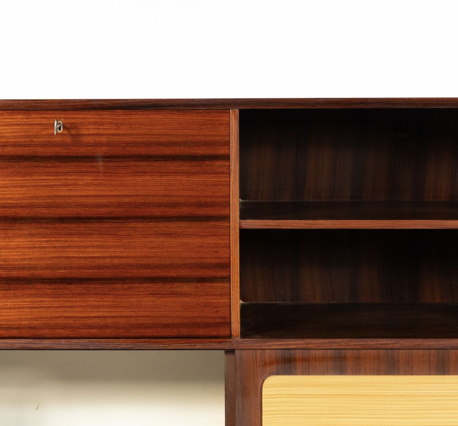 Furniture Mid Century Modern Highboard, Wood And Wicker, Italy photo