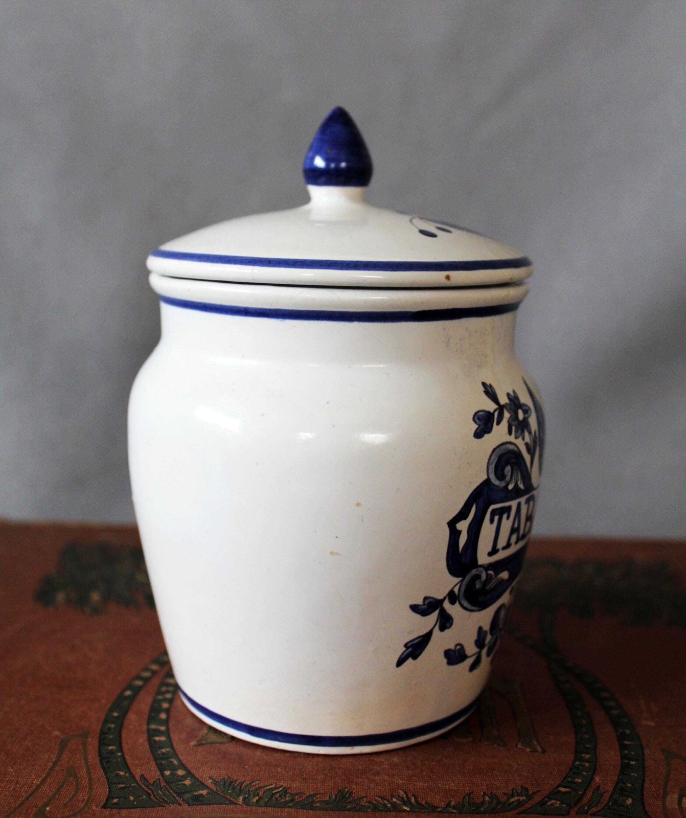 Antique Ceramic Ginger Jar, Small Lidded Jar, Delft Blue And White, Tobacco Jar, Tabac D'obourg, Dutch, Signed Ak, Angel Feather Headdress photo 68.0