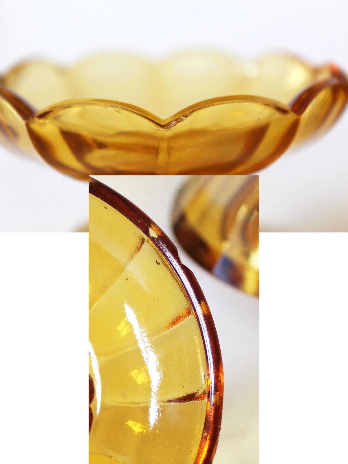 photo for sale Set Van 3 Art Deco Amber Kristal  En Glaswerk Voor De Kaptafel, Val Saint Lambert Luxval Klein Schaaltje, Belgisch Schaaltje Met Deksel, Kristallen Parfumfles