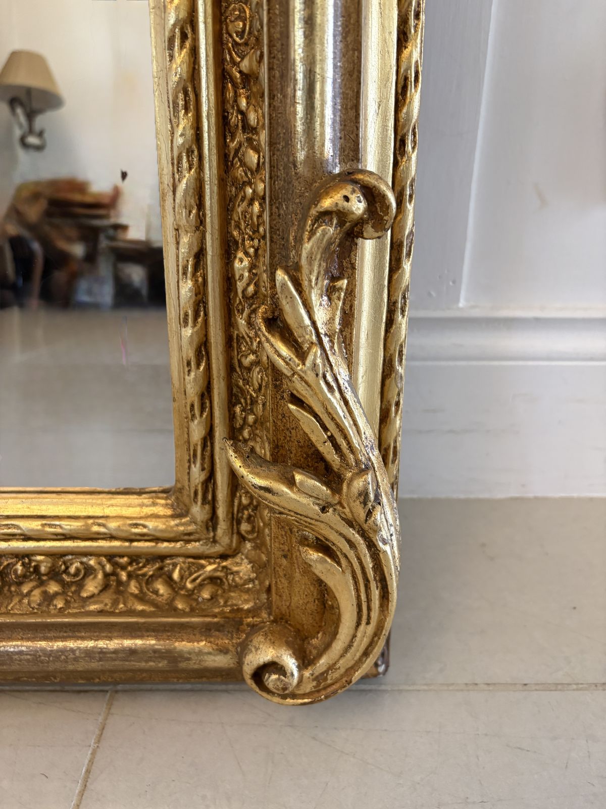 Outstanding Quality Antique Early 20th Century Carved Gilded Frame Wall Mirror photo vintage