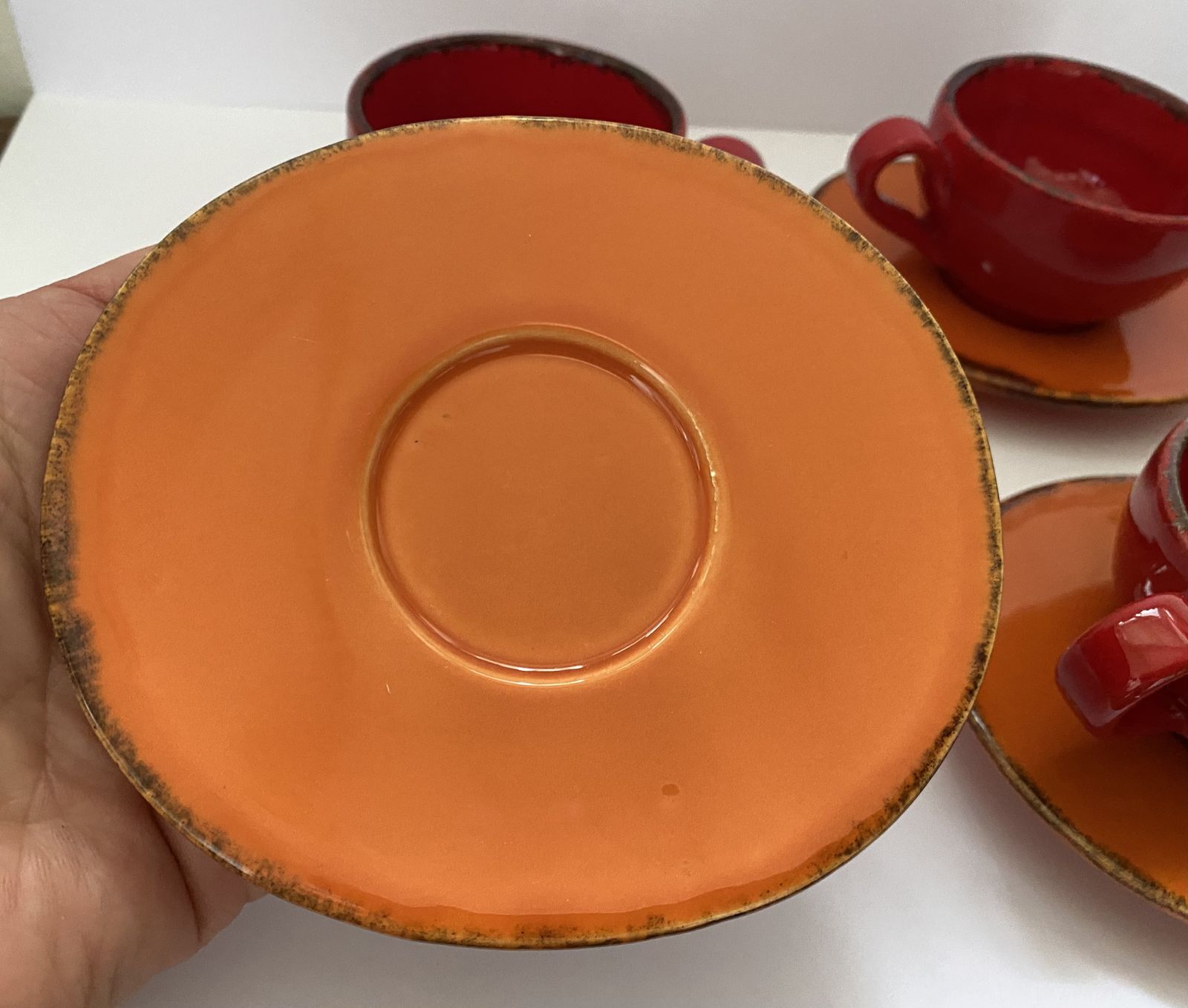 Home Decor Tuscany, Artistic Pottery, Espresso Cup And Saucer Set (X4) photo