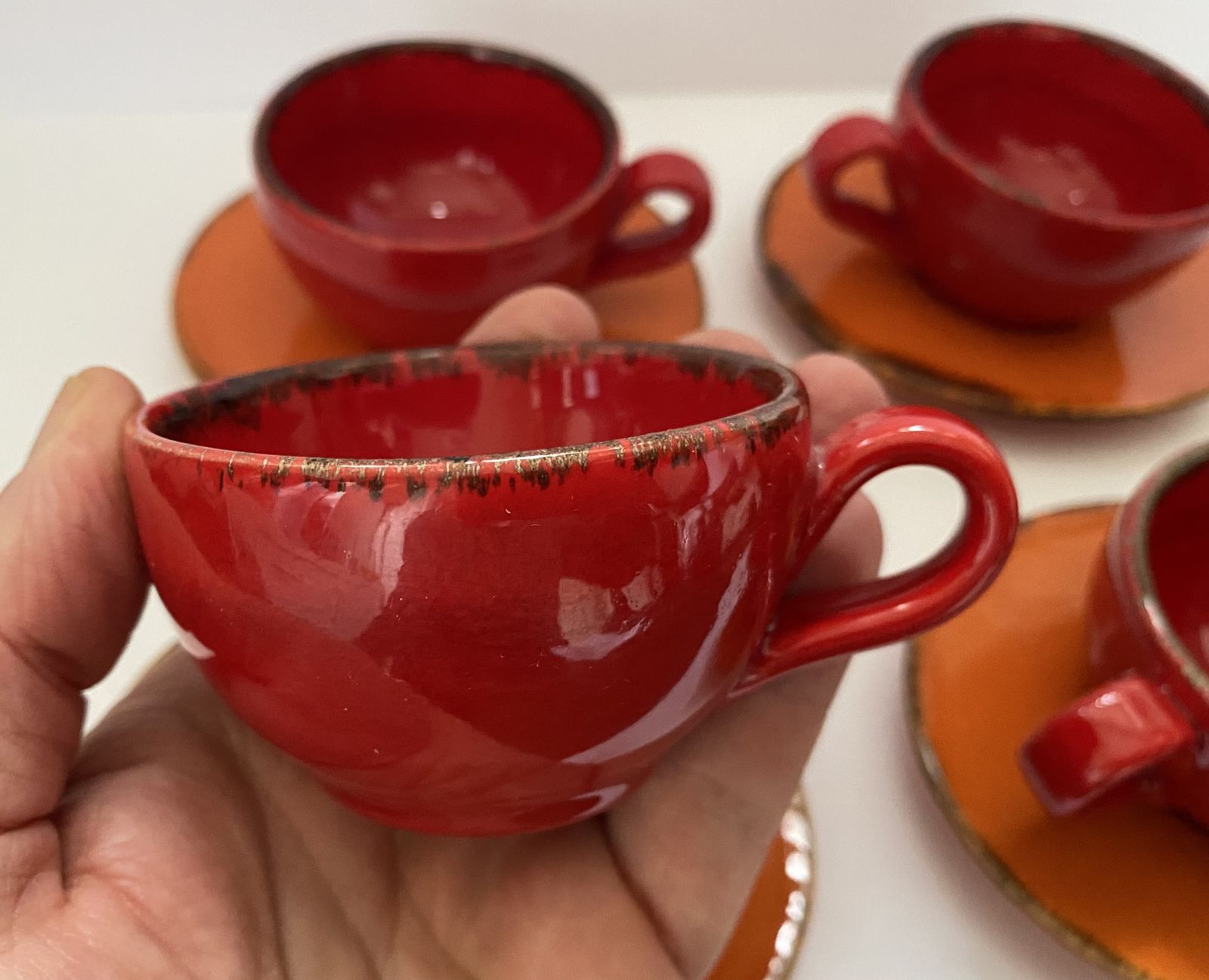 55.0 Tuscany, Artistic Pottery, Espresso Cup And Saucer Set (X4) photo