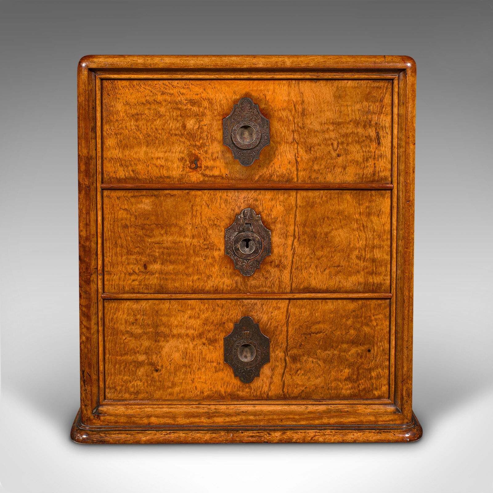 Antique Regency 3 Drawer English Desktop Collector Case, Satinwood Cigar Humidor photo for sale