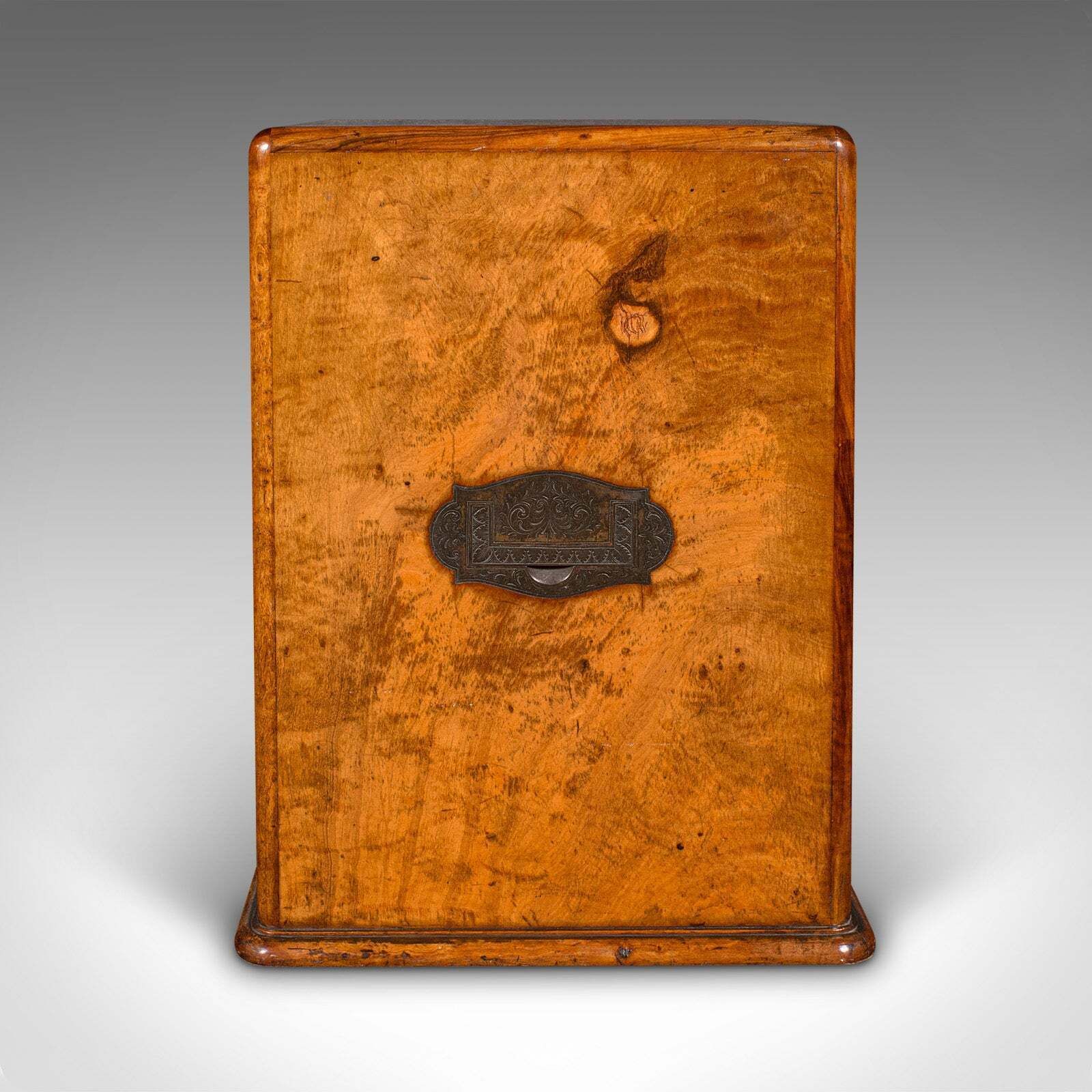 Antique Regency 3 Drawer English Desktop Collector Case, Satinwood Cigar Humidor photo vinterior