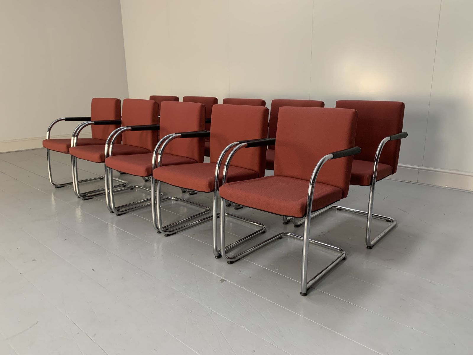 10 Vitra “Visasoft” Dining Meeting Chairs – In Dark Red Fabric
