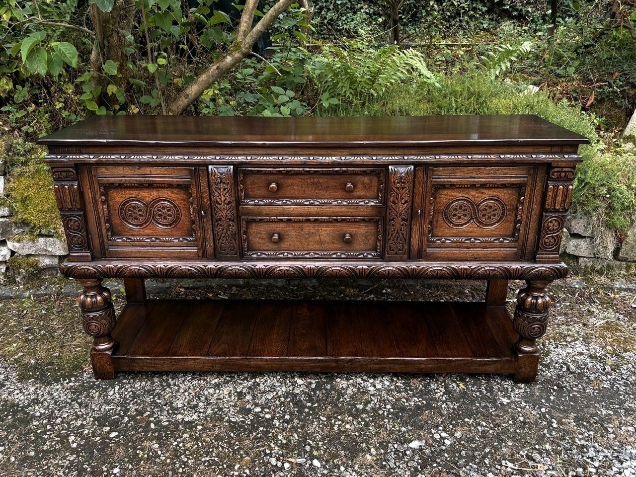 photo for sale A Titchmarsh And Goodwin Jacobean Carved Oak Dresser Base / Sideboard / Hall Cabinet