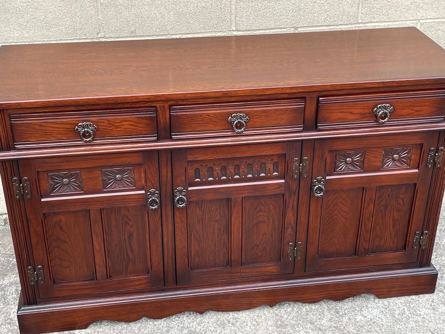 A Wood Brothers Old Charm Tudor Brown Carved Oak Sideboard / Dresser Base / Cupboard / Cabinet photo buy