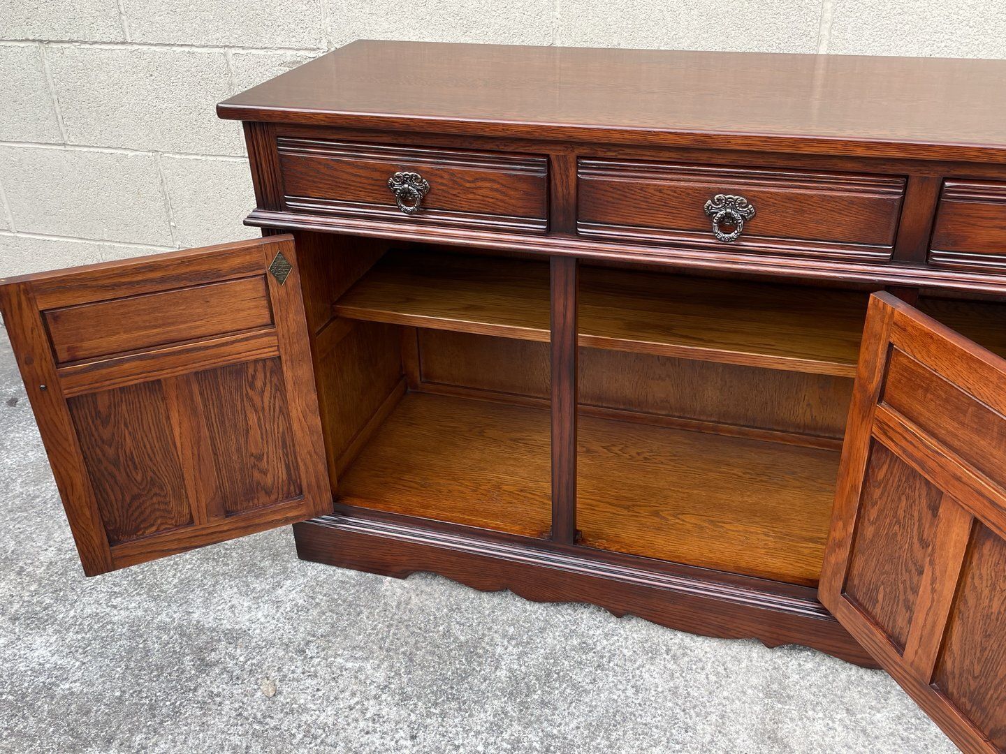 Furniture A Wood Brothers Old Charm Tudor Brown Carved Oak Sideboard / Dresser Base / Cupboard / Cabinet photo