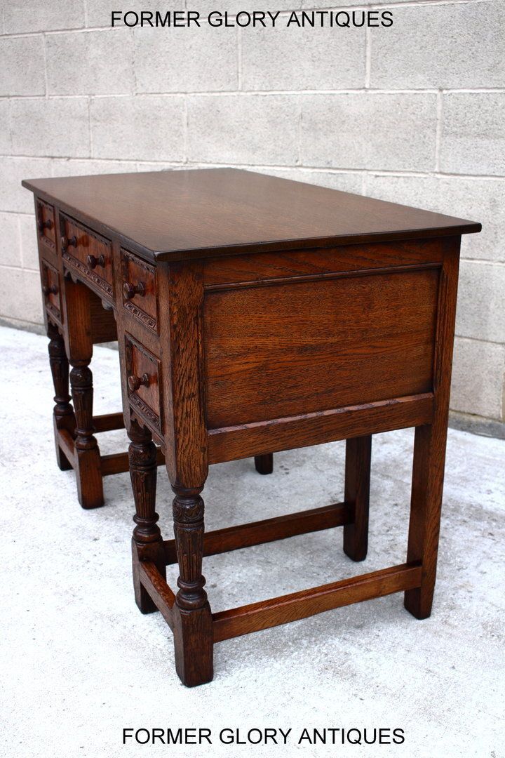 A 1920's Titchmarsh And Goodwin Style Carved Stressed Oak Burr Walnut Kneehole Desk / Writing Table photo 795.0