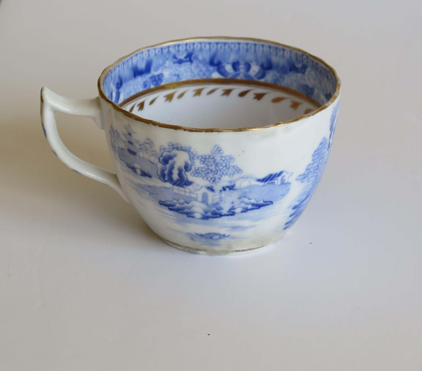 Miles Mason Porcelain Pair Of Tea Cups Broseley Blue And White Pattern, Ca. 1805 photo vintage