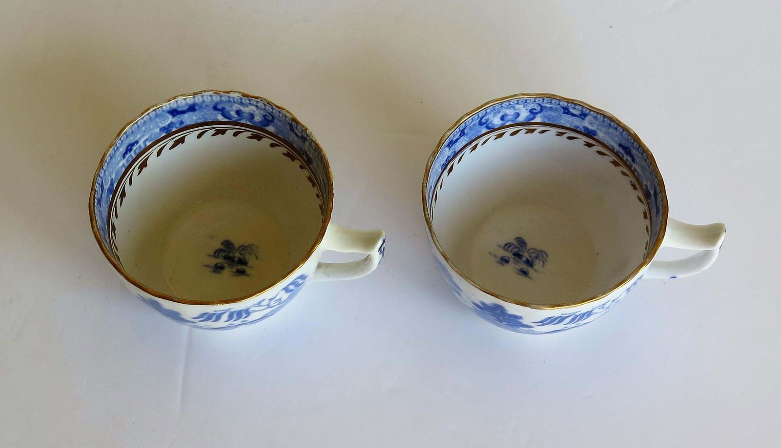 246.0 Miles Mason Porcelain Pair Of Tea Cups Broseley Blue And White Pattern, Ca. 1805 photo
