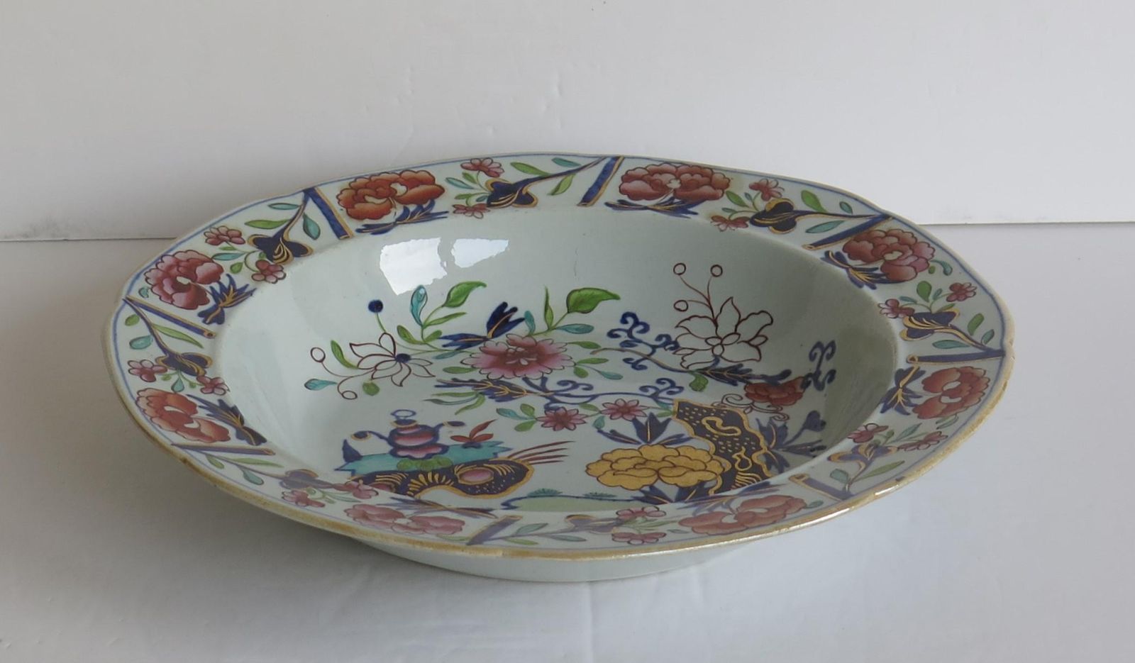 Georgian Mason's Soup Bowl Or Plate In Small Vase Flowers And Rock Ptn, Ca 1818 photo 239.0