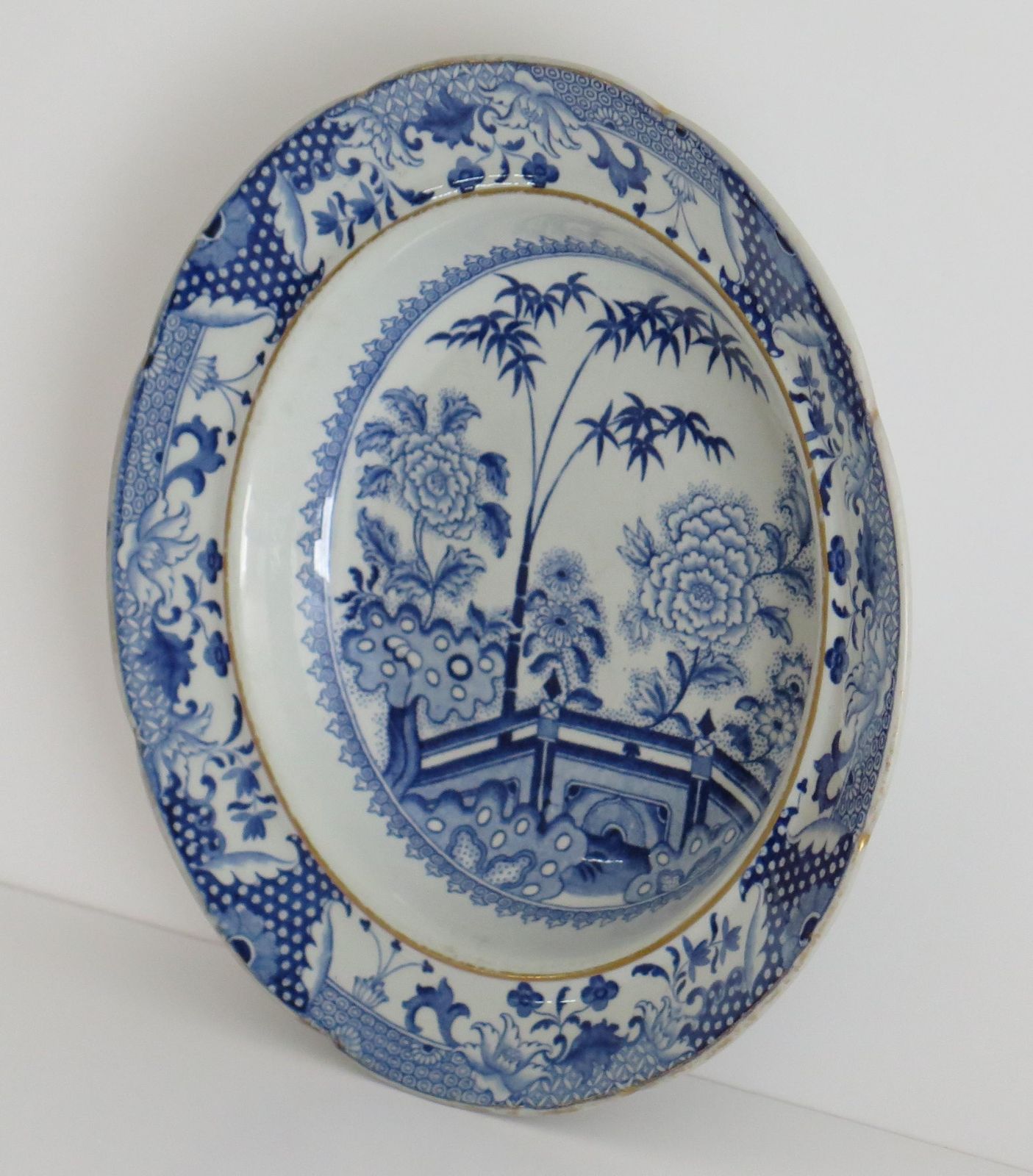 Georgian Davenport Ironstone Soup Plate Or Bowl Bamboo & Peony Ptn 15, Ca 1815 photo vinterior