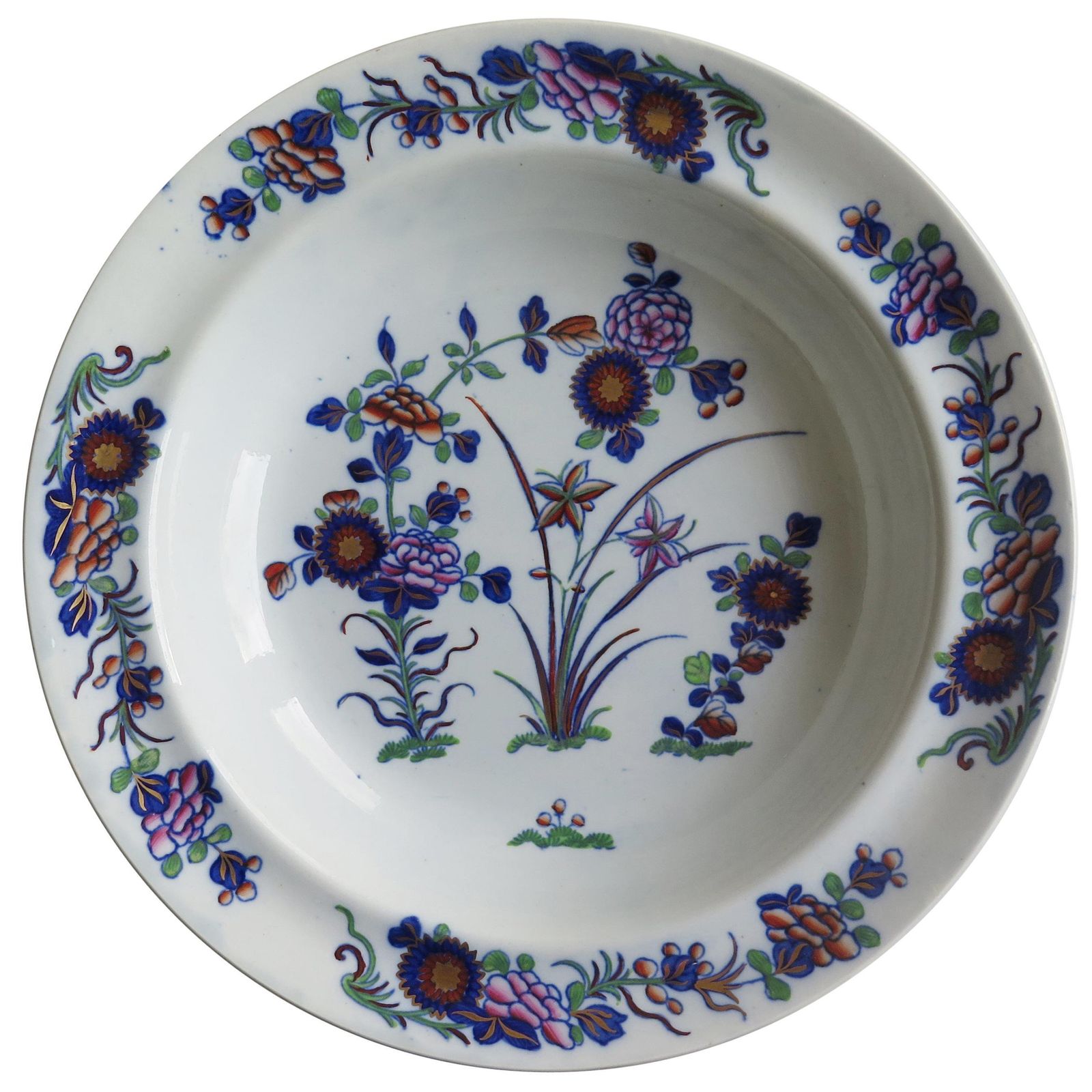 Georgian Spode Soup Bowl Or Deep Plate In Chinese Flowers Pattern, Circa 1820