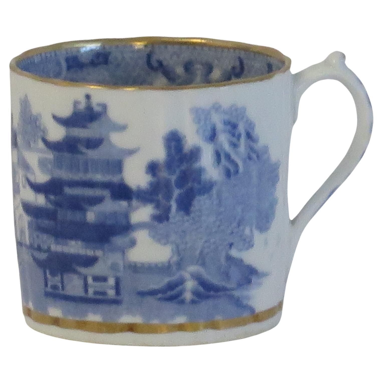Miles Mason Porcelain Coffee Can Blue & White Broseley Gilded Ptn 50, Circa 1808
