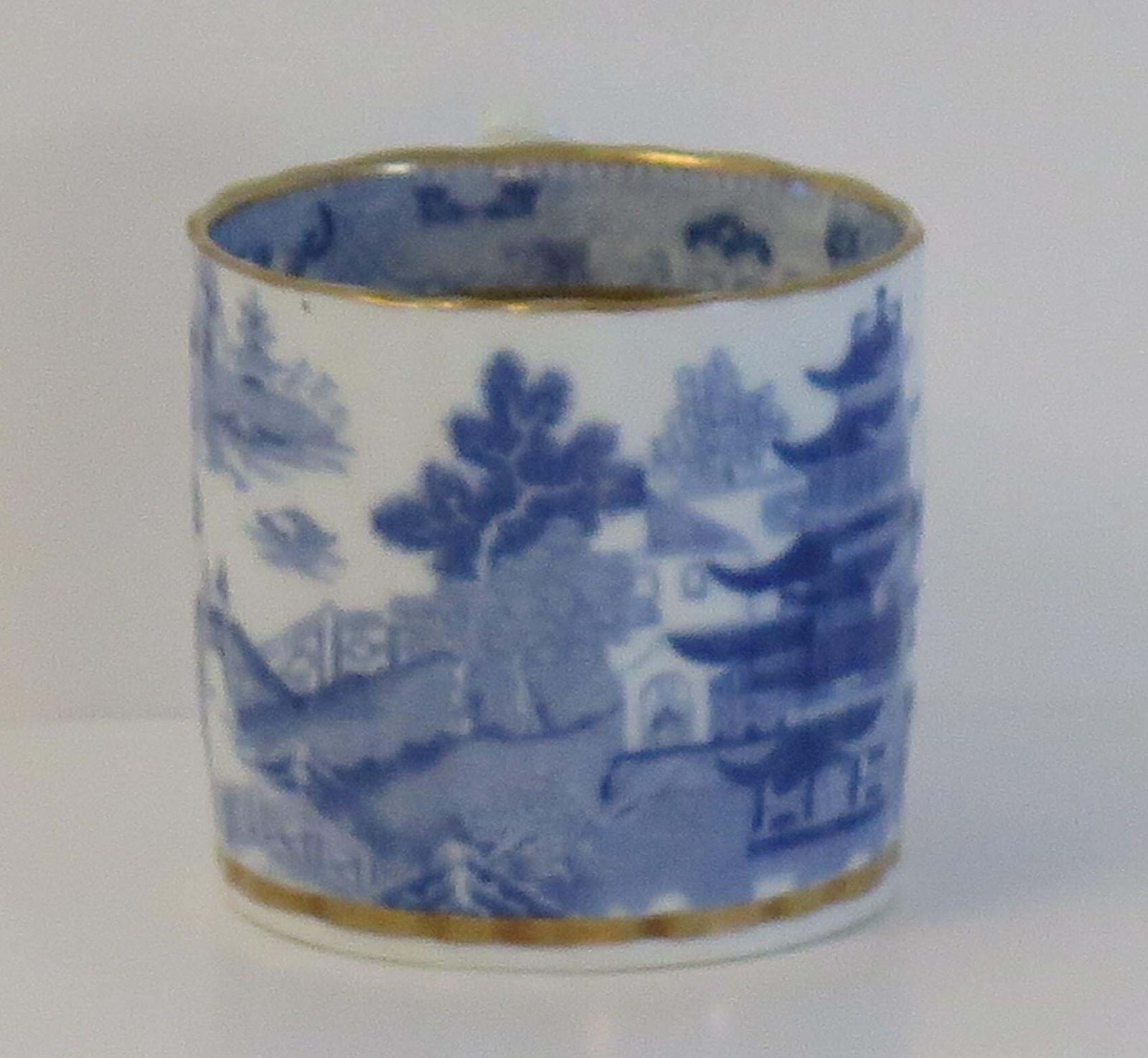 Miles Mason Porcelain Coffee Can Blue & White Broseley Gilded Ptn 50, Circa 1808 photo Home Decor