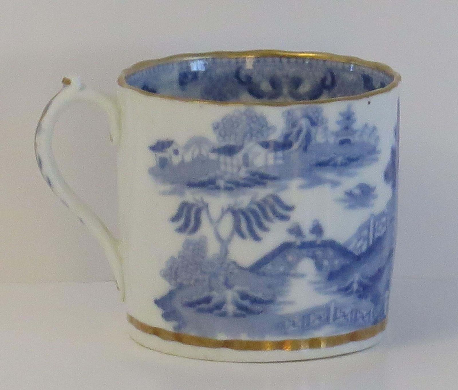 Miles Mason Porcelain Coffee Can Blue & White Broseley Gilded Ptn 50, Circa 1808 photo 168.0