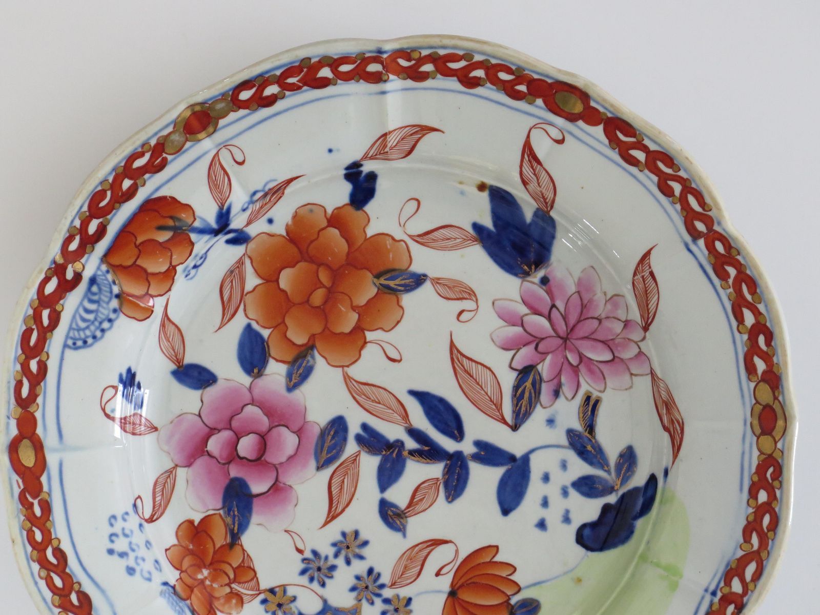 Georgian Masons Ironstone Desert Plate In Pink Rose On Stem & Rock Ptn, Ca 1818 photo buy