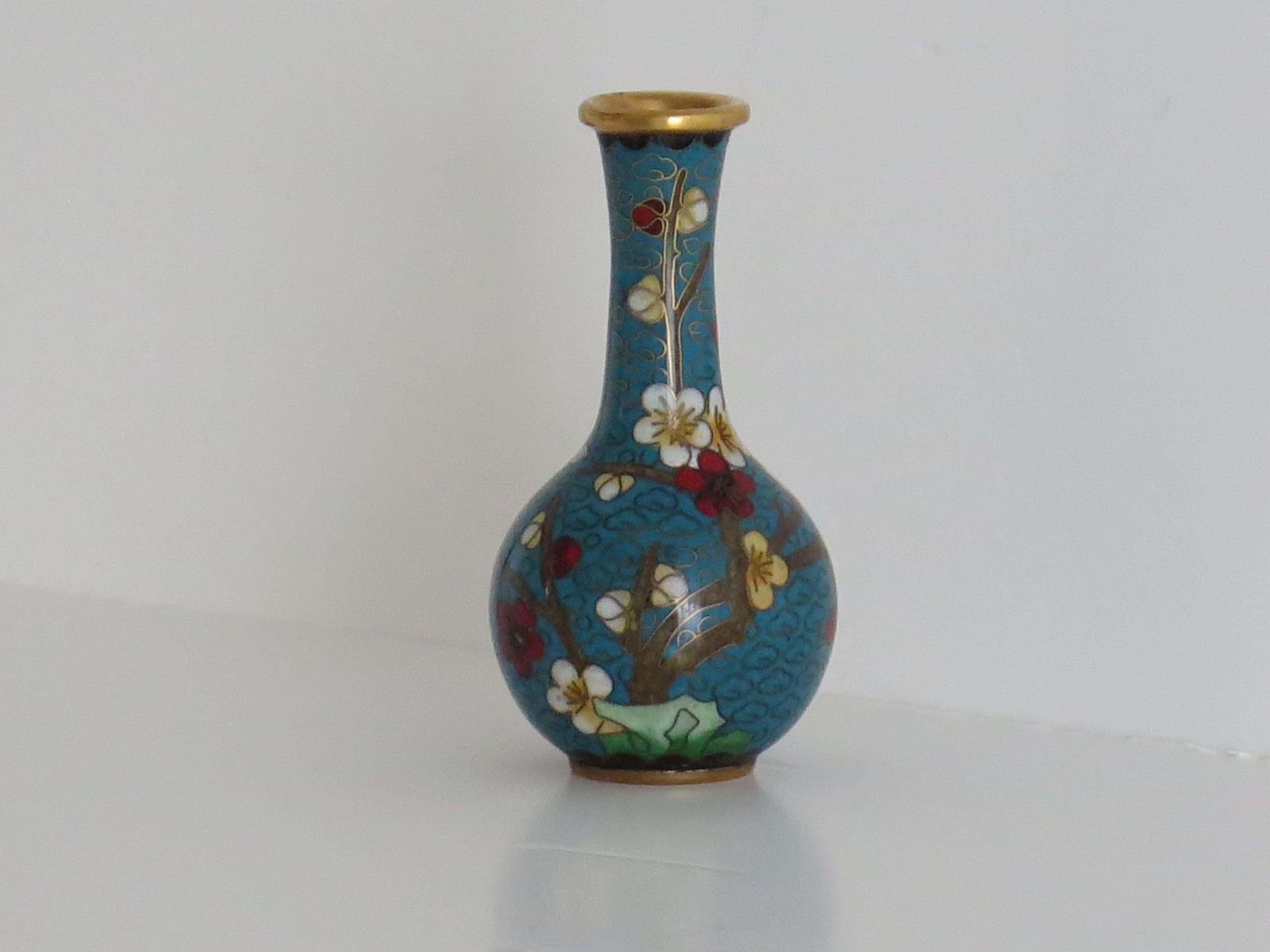 Chinese Cloisonné Small Vase With Flowers & Bird, Circa 1920 photo furniture