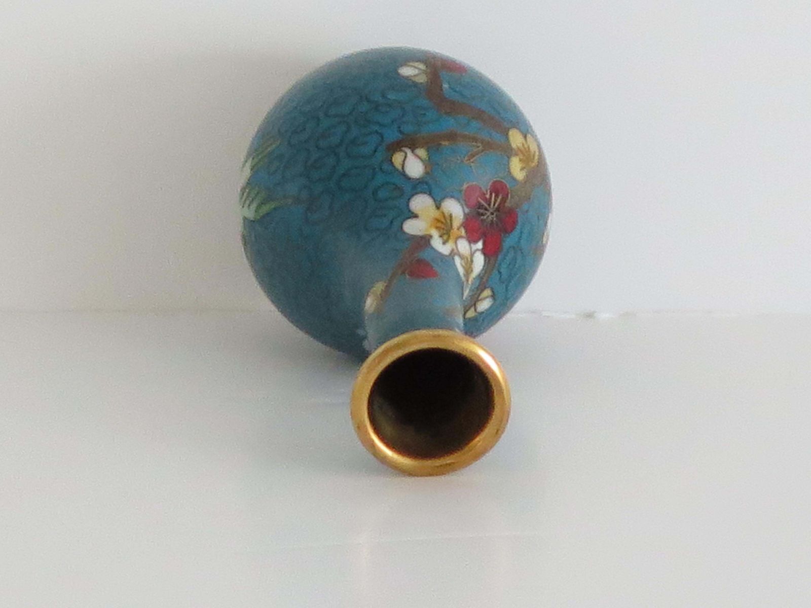Home Decor Chinese Cloisonné Small Vase With Flowers & Bird, Circa 1920 photo