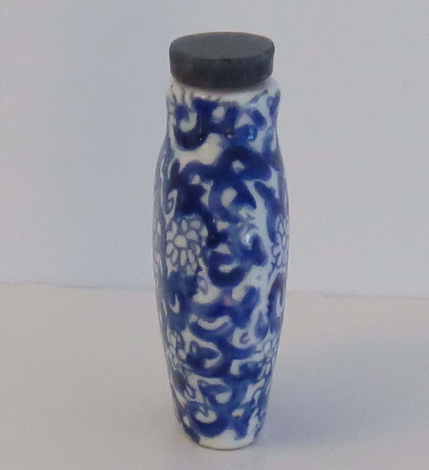Chinese Porcelain Snuff Bottle Blue & White Hand Painted, Circa 1940 photo vintage