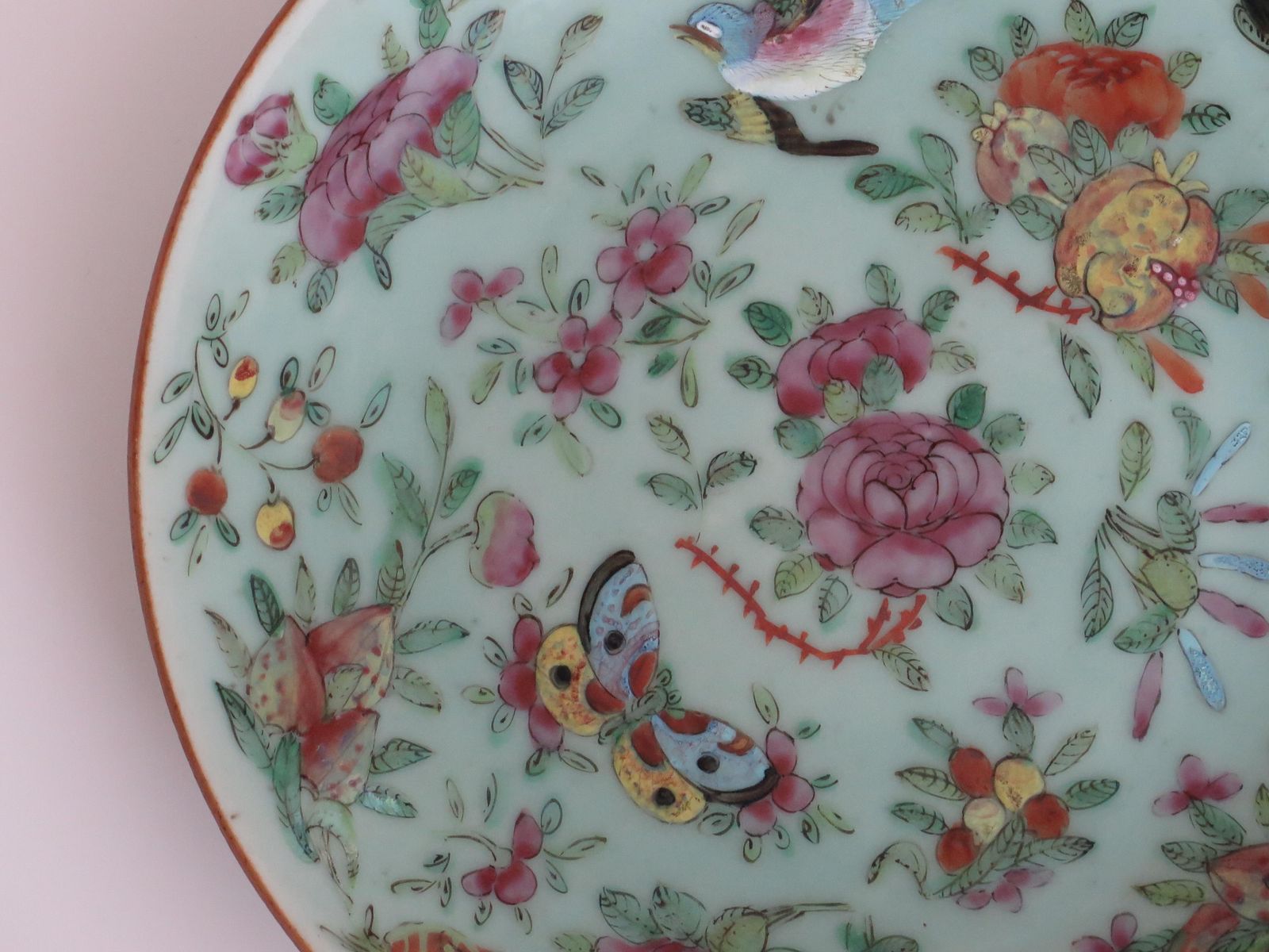 photo furniture Chinese Porcelain Large Plate Or Dish Celadon Famille Rose Hand Painted, Ca 1820