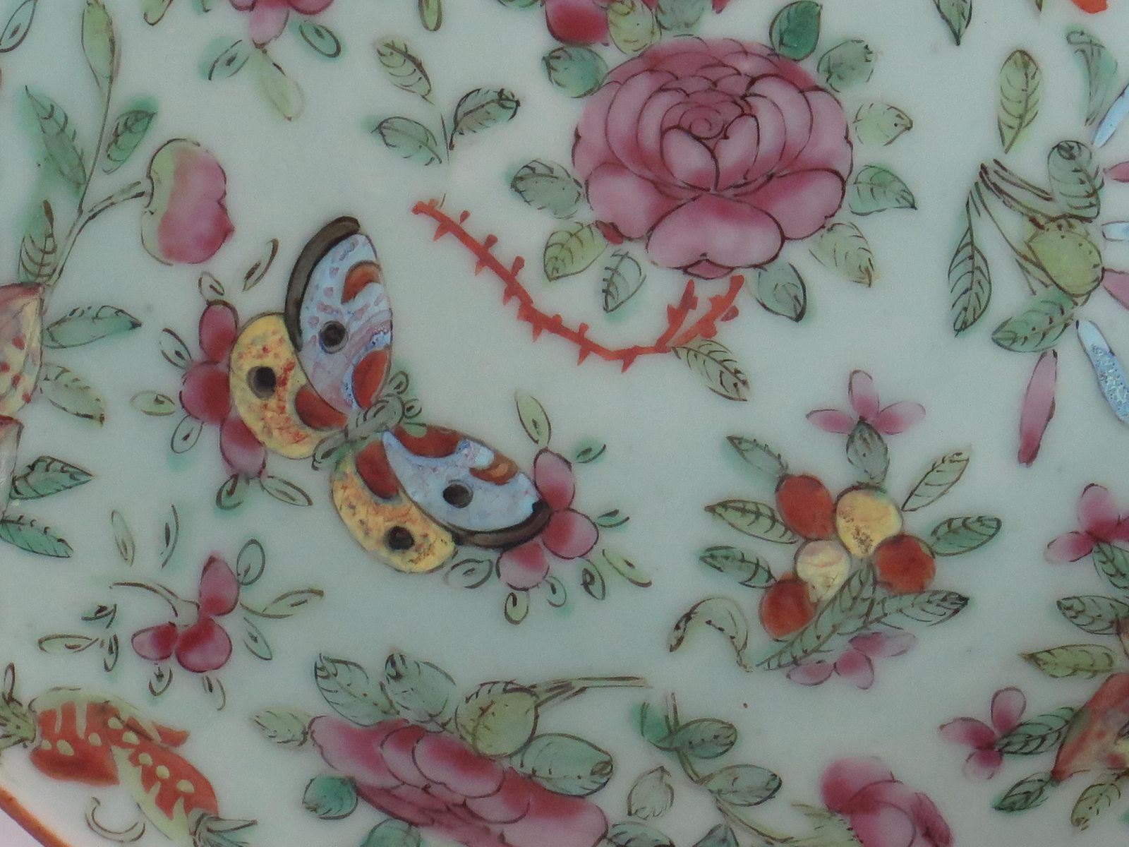 Home Decor Chinese Porcelain Large Plate Or Dish Celadon Famille Rose Hand Painted, Ca 1820 photo