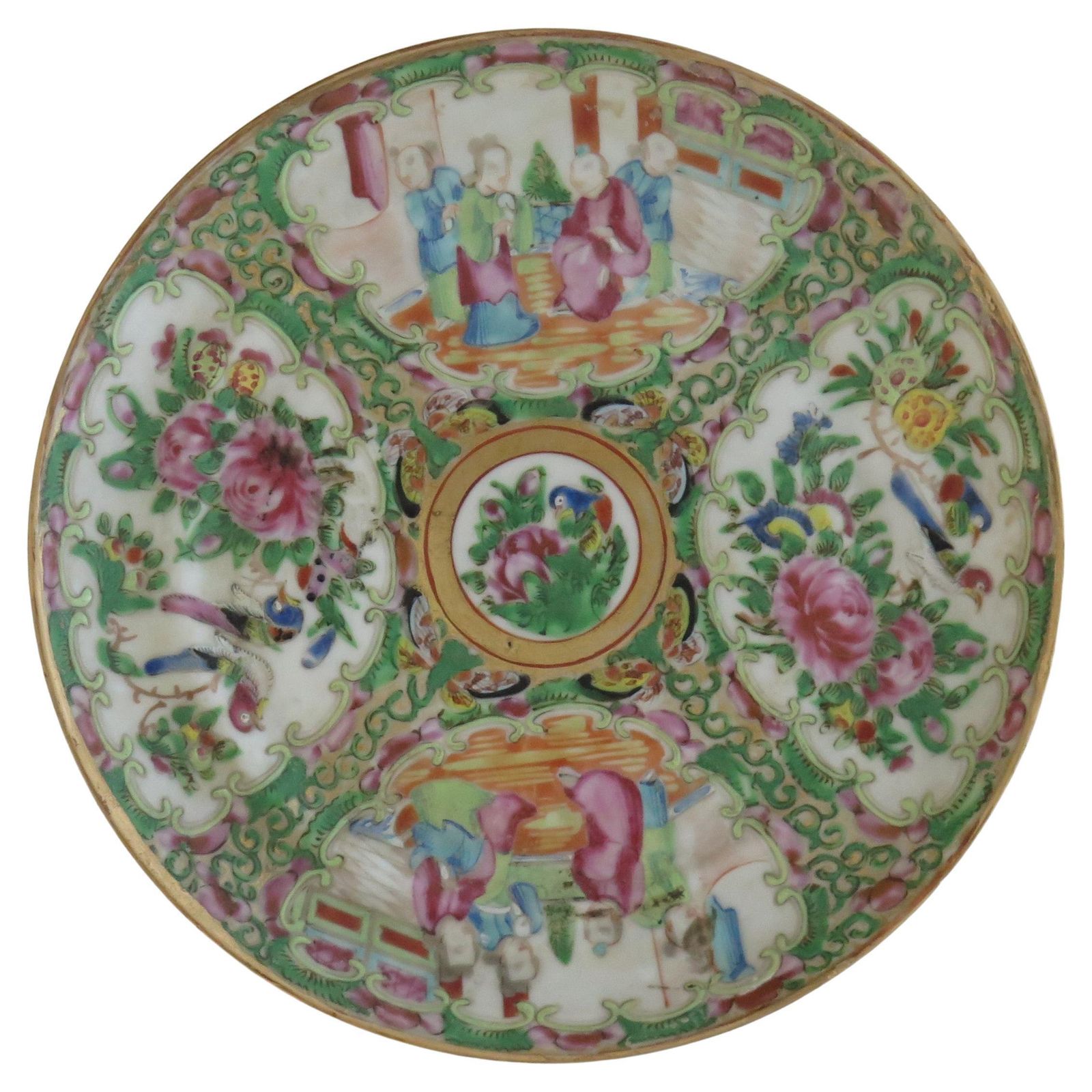 Chinese Export Porcelain Plate Rose Medallion Hand Painted, Qing, Circa 1875