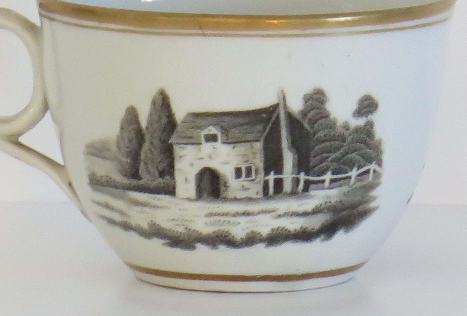 photo for sale Georgian Newhall Porcelain Duo Tea Cup And Saucer Bat Printed Ptn, Circa 1805