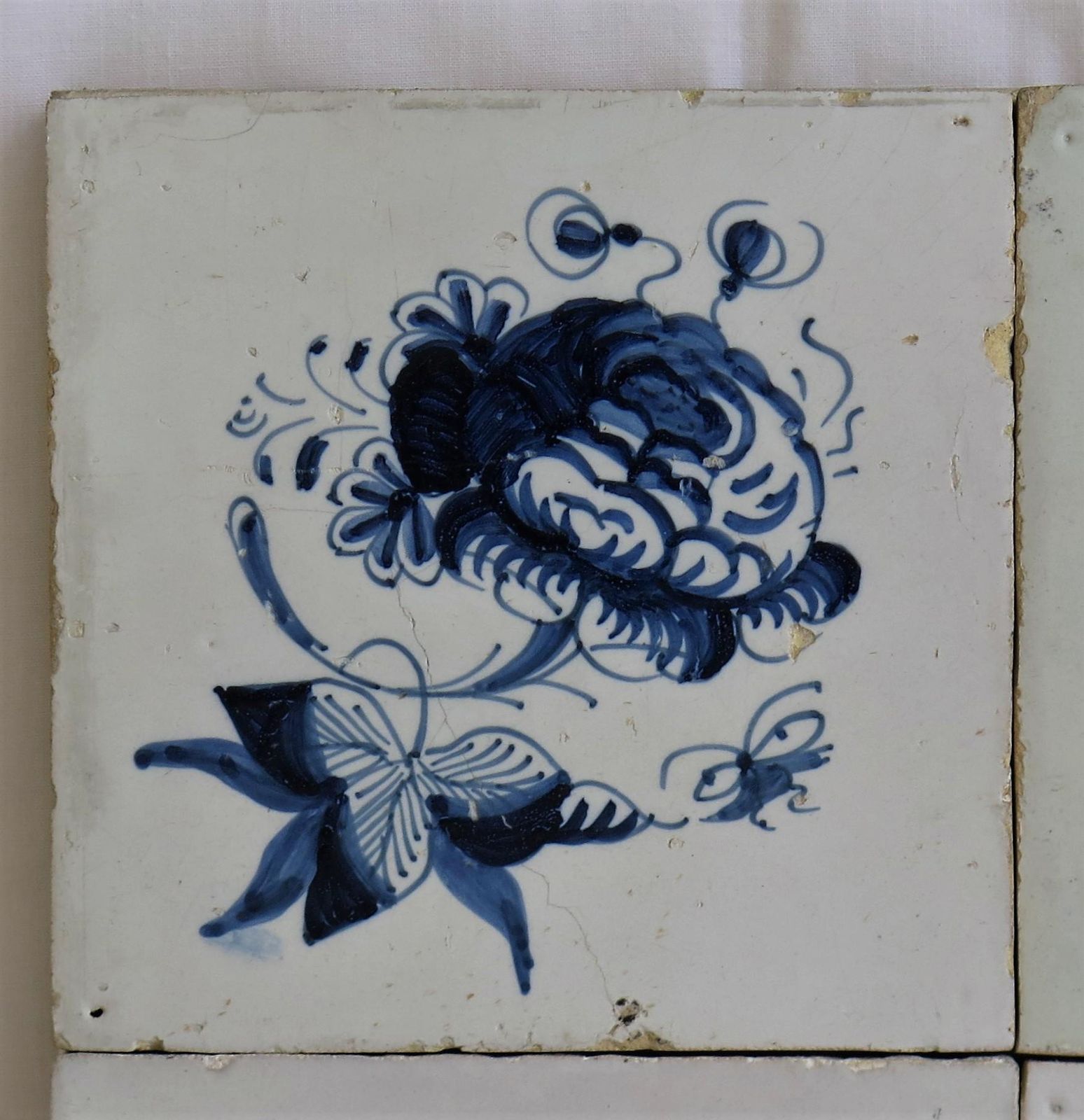 Four 17th Century Delft Blue And White Wall Tiles On Frame Set 1, Netherlands photo 504.0