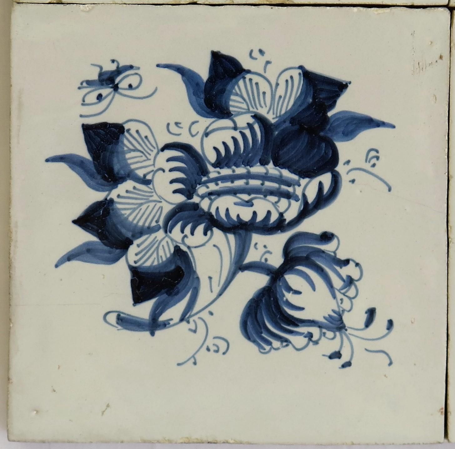 photo for sale Four 17th Century Delft Blue And White Wall Tiles On Frame Set 1, Netherlands