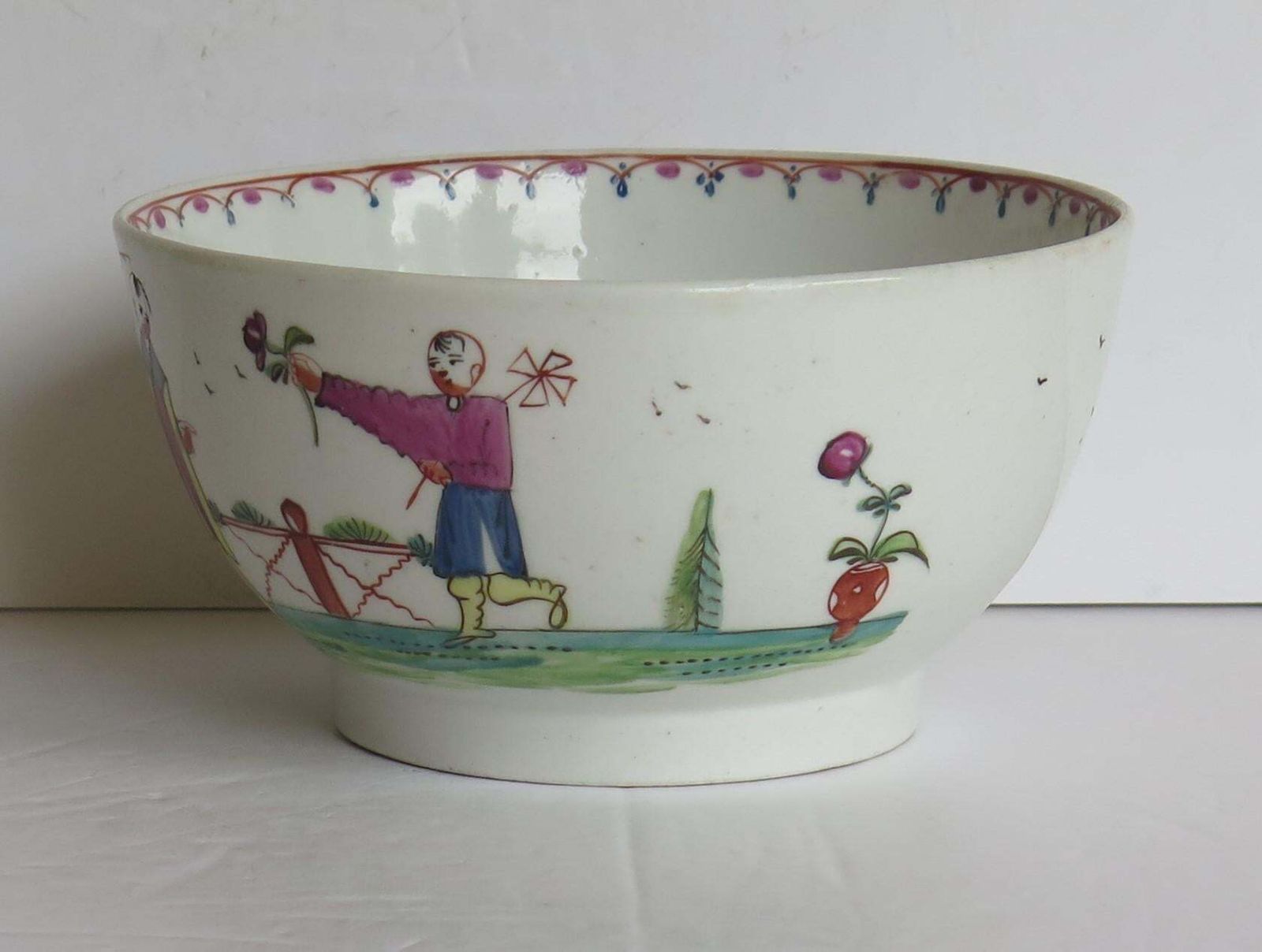 Early New Hall Porcelain Bowl Chinese Figures Lady With Parasol Ptn. 20, Ca 1790 photo Home Decor