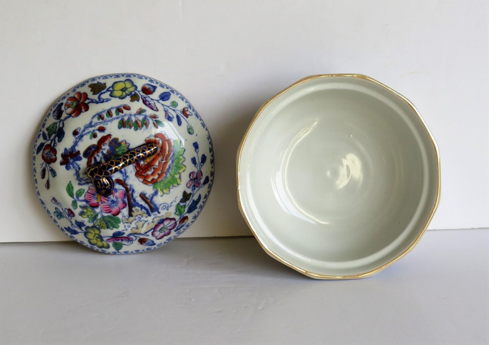 Home Decor Mason's Ironstone Lidded Dish Or Bowl In Flying Bird Pattern, Circa 1890 photo