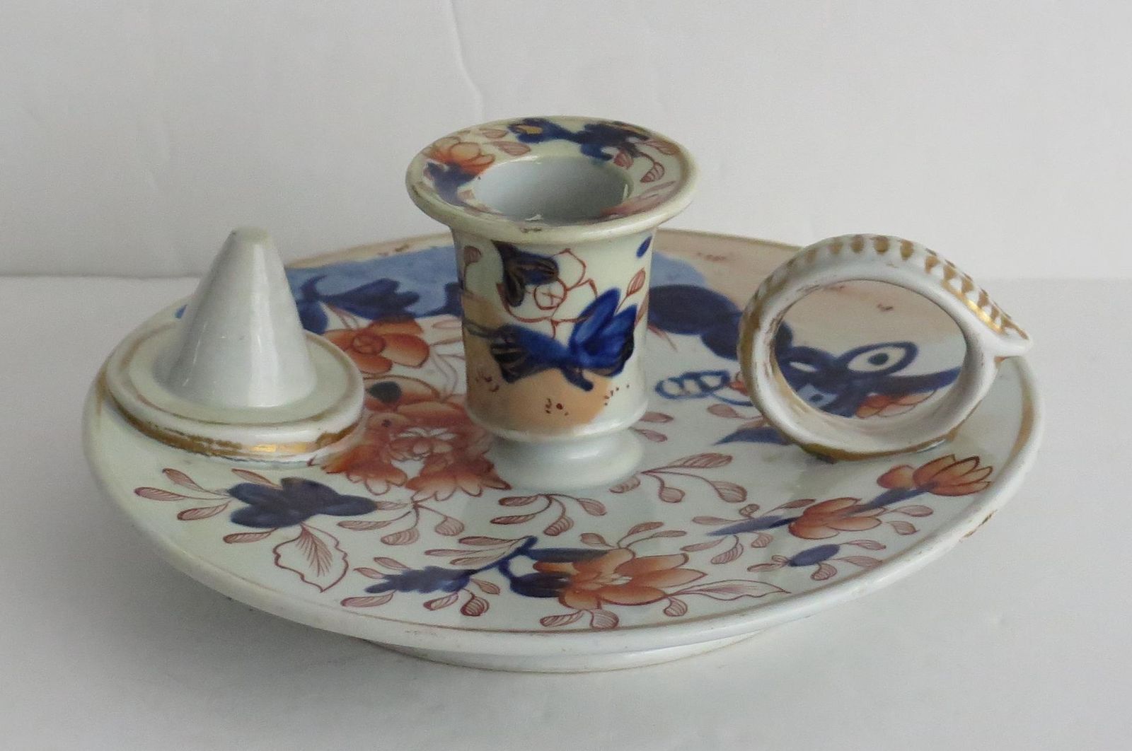 Rare Masons Ironstone Chamber Candle Stick In Fence Japan Pattern, Circa 1818 photo furniture
