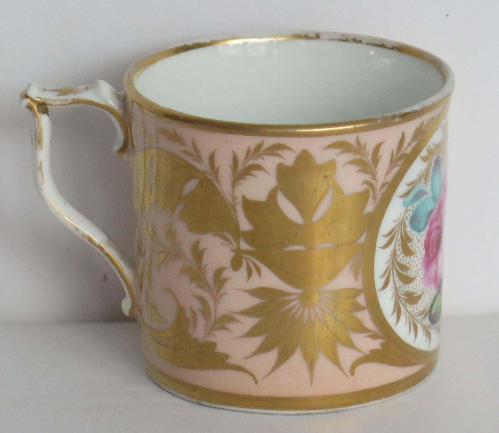 photo furniture Georgian Derby Coffee Can & Saucer John Stanesby Hand Painted Roses, Circa 1810