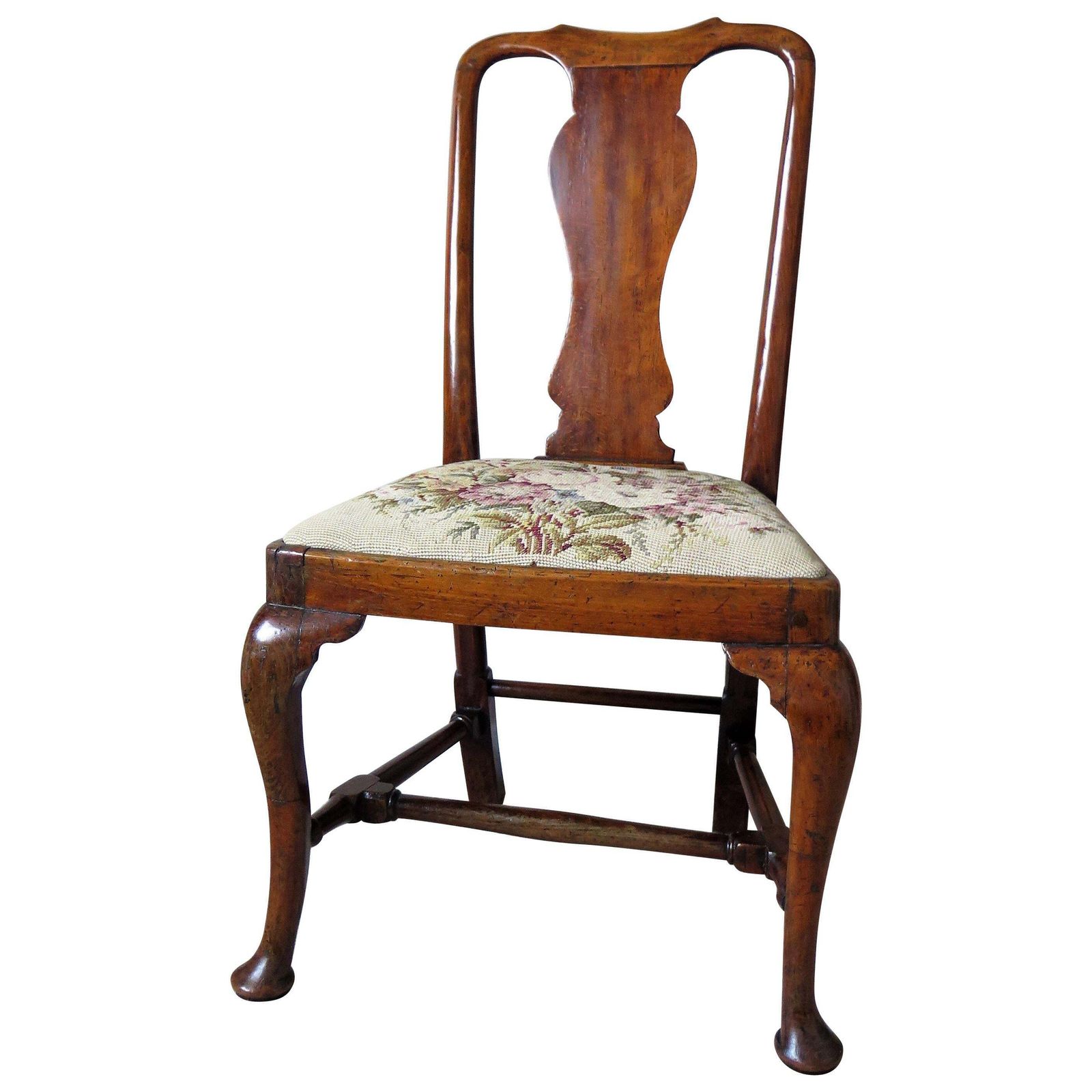 Queen Anne Period Walnut Chair Cabriole Legs And Stretchers, English Circa 1700 photo for sale