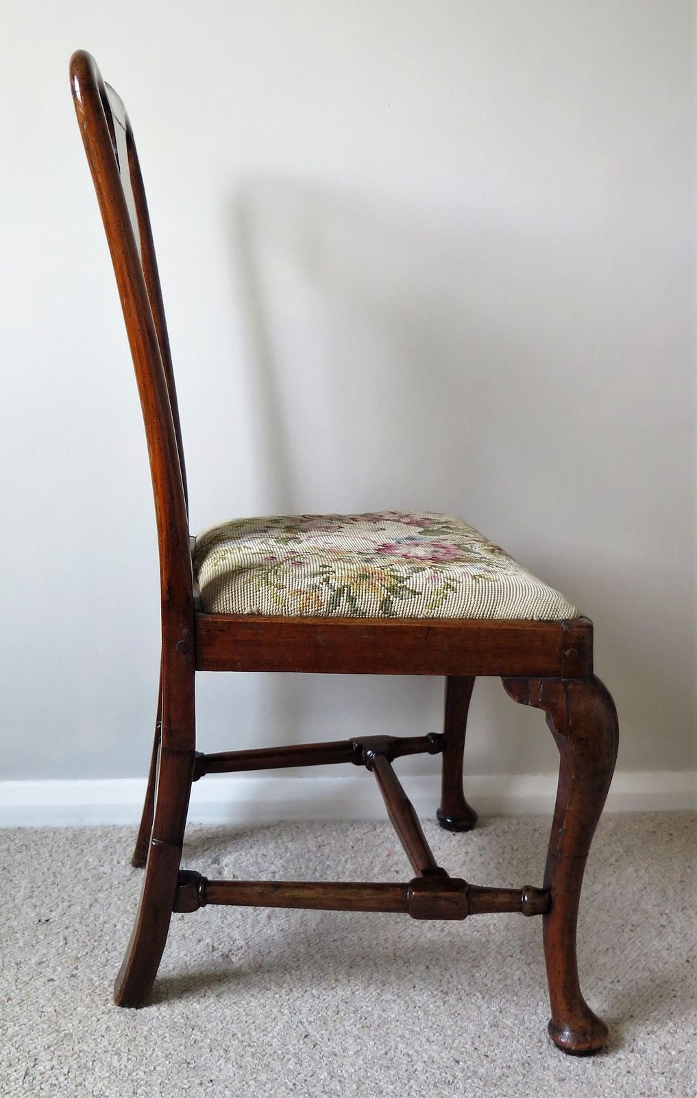 photo furniture Queen Anne Period Walnut Chair Cabriole Legs And Stretchers, English Circa 1700