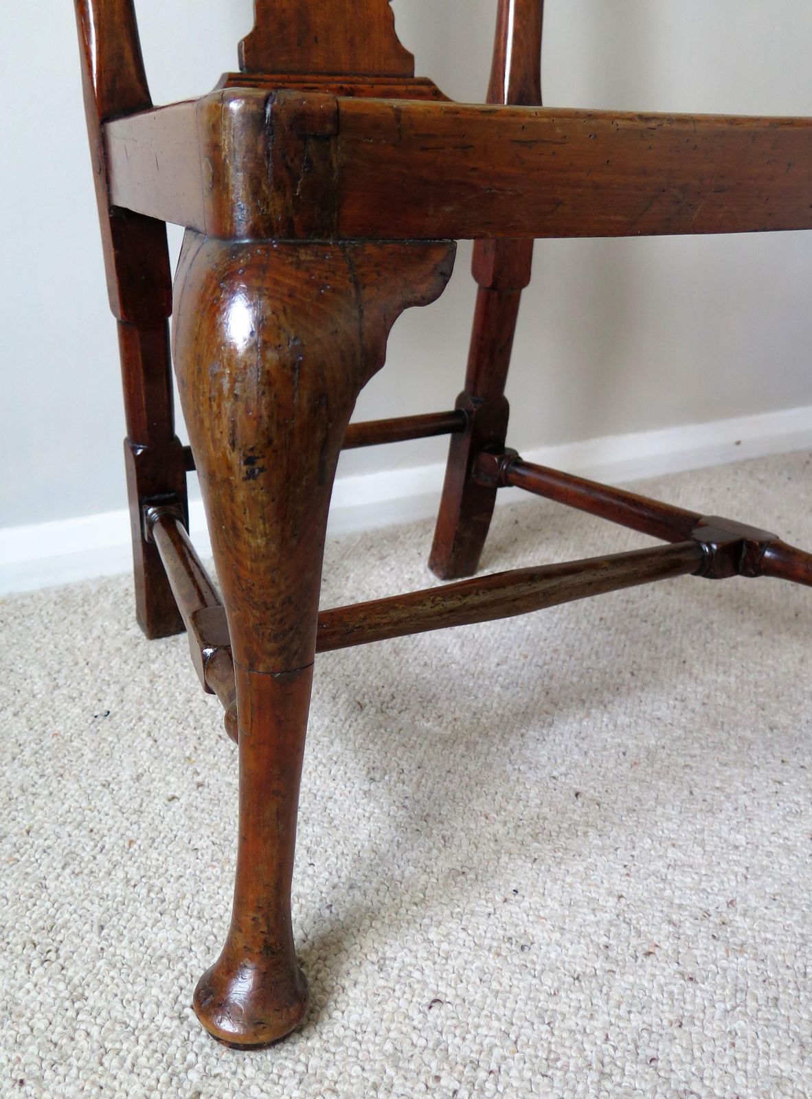 photo buy Queen Anne Period Walnut Chair Cabriole Legs And Stretchers, English Circa 1700