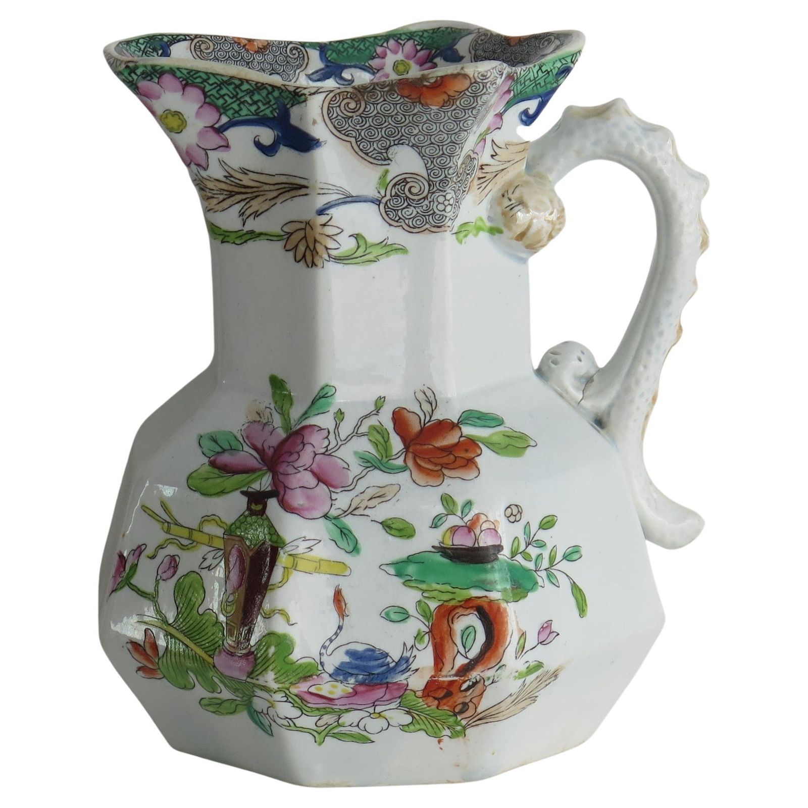 Georgian Mason's Ironstone Jug Or Pitcher In Table And Flower Pot Ptn, Ca 1820