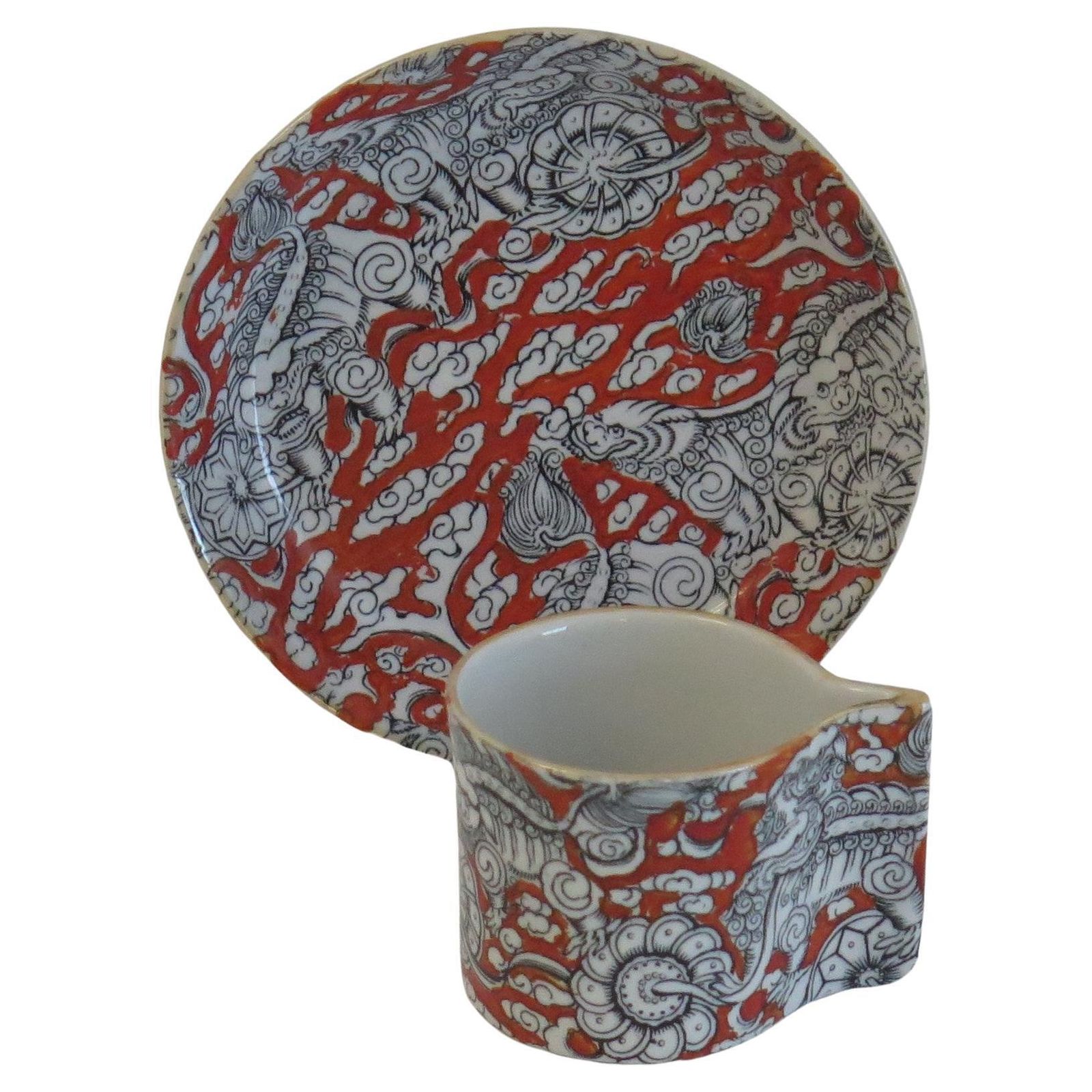 Rare Mason's Ironstone Coffee Can And Saucer In Bandana Pattern, Circa 1890