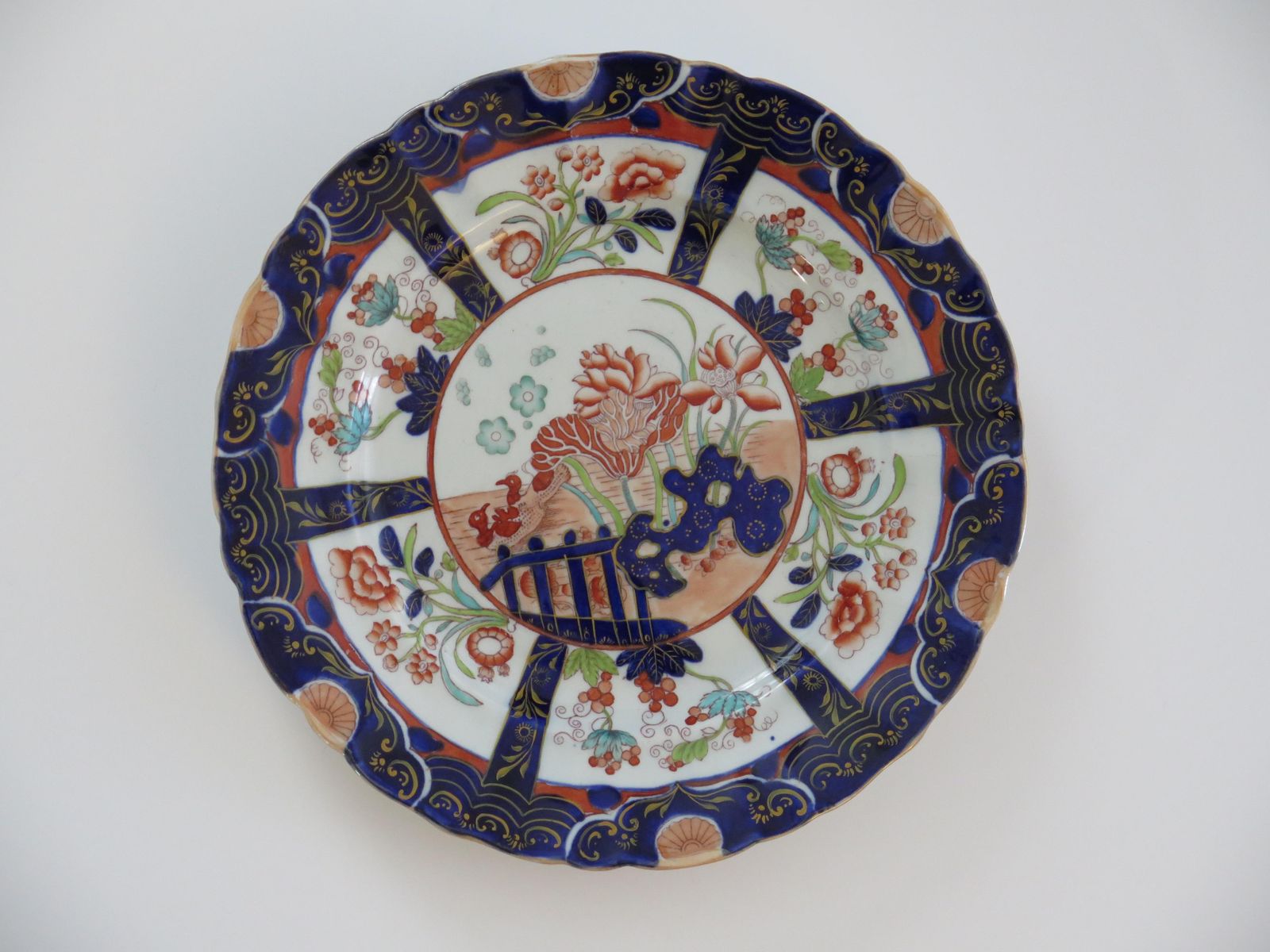 Masons Ironstone Large Dinner Plate In Rare Muscove Duck & Fence Ptn, Ca 1840 photo vinterior