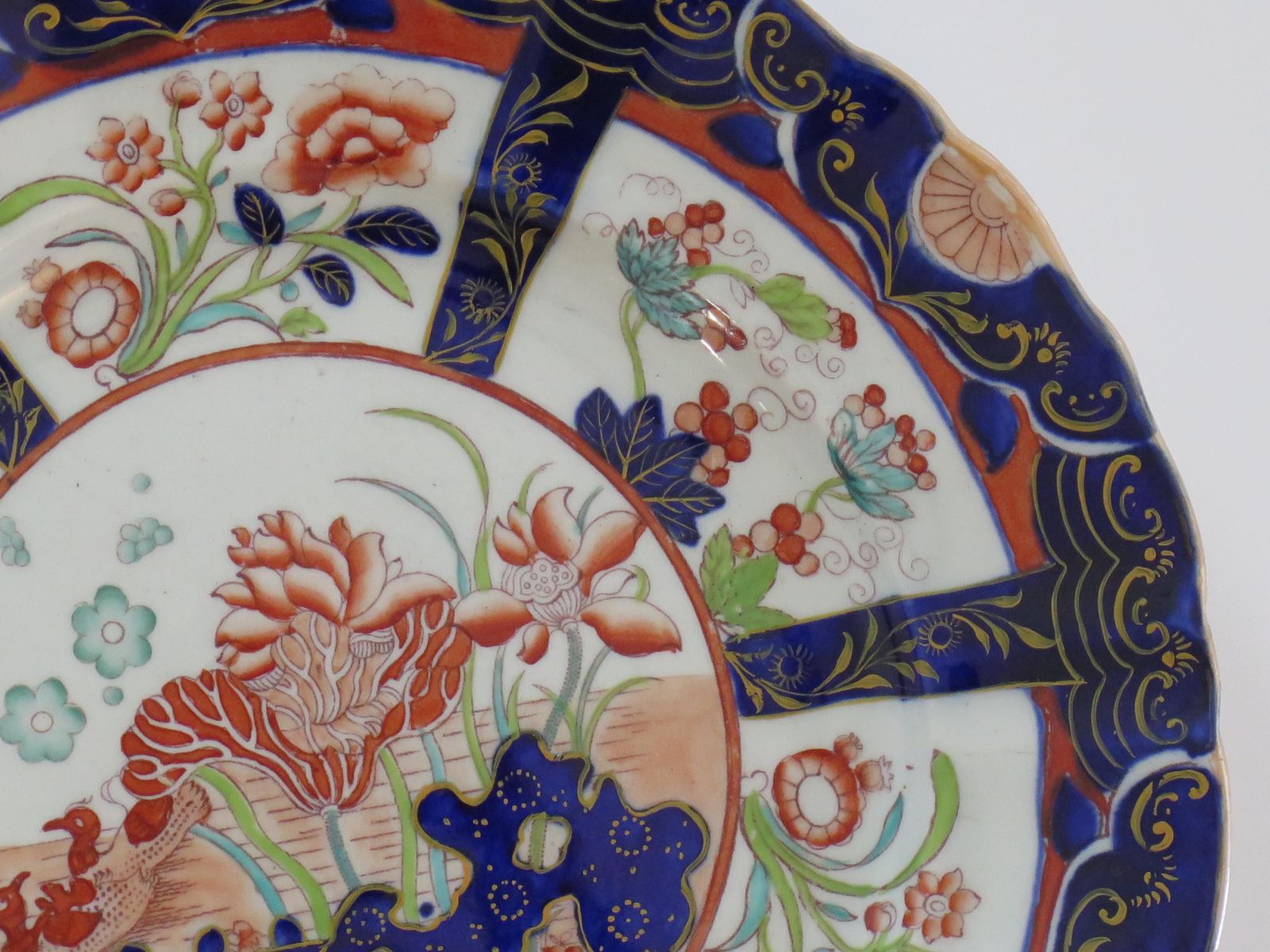 Masons Ironstone Large Dinner Plate In Rare Muscove Duck & Fence Ptn, Ca 1840 photo vintage