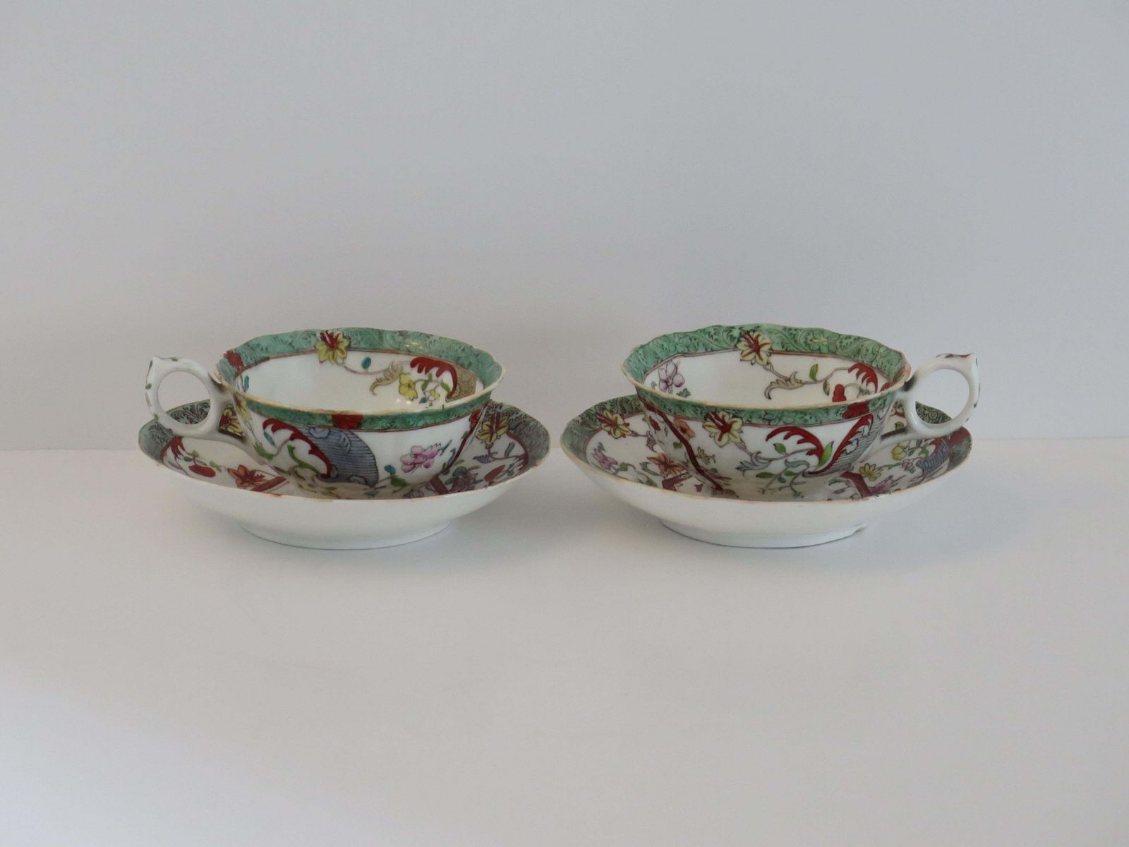 William Ivth Pair (B) Of C J Mason’s Cups & Saucers Porcelain Ptn 223, Ca 1830 photo vinterior