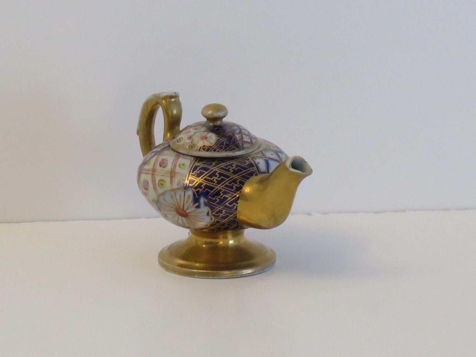 340.0 Rare Mason's Ironstone Miniature Teapot In Plaid Japan Rare Pattern, Circa 1820 photo