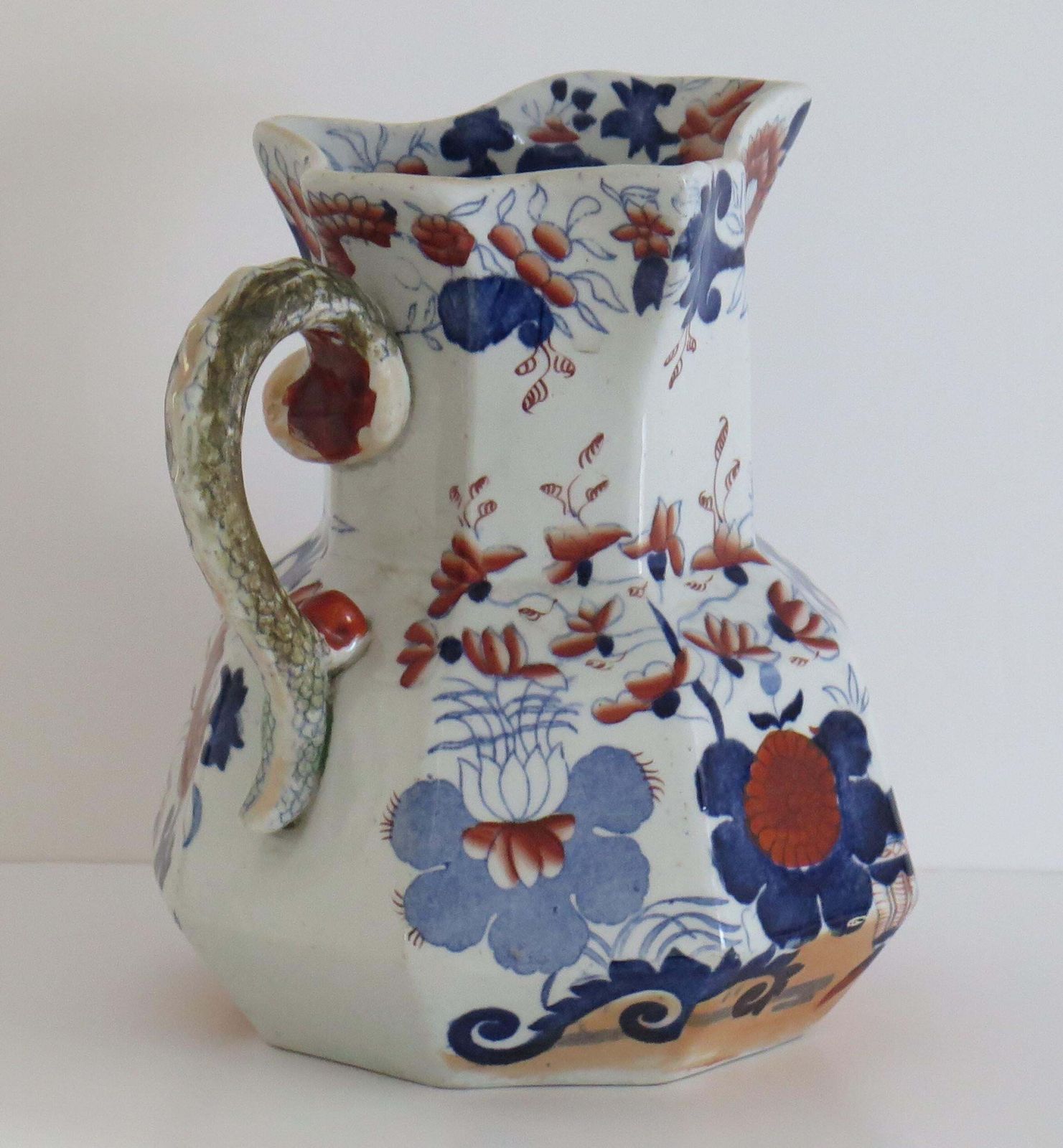 Very Large Mason's Ironstone Jug Or Pitcher Basket Japan Pattern, Circa 1830 photo vintage
